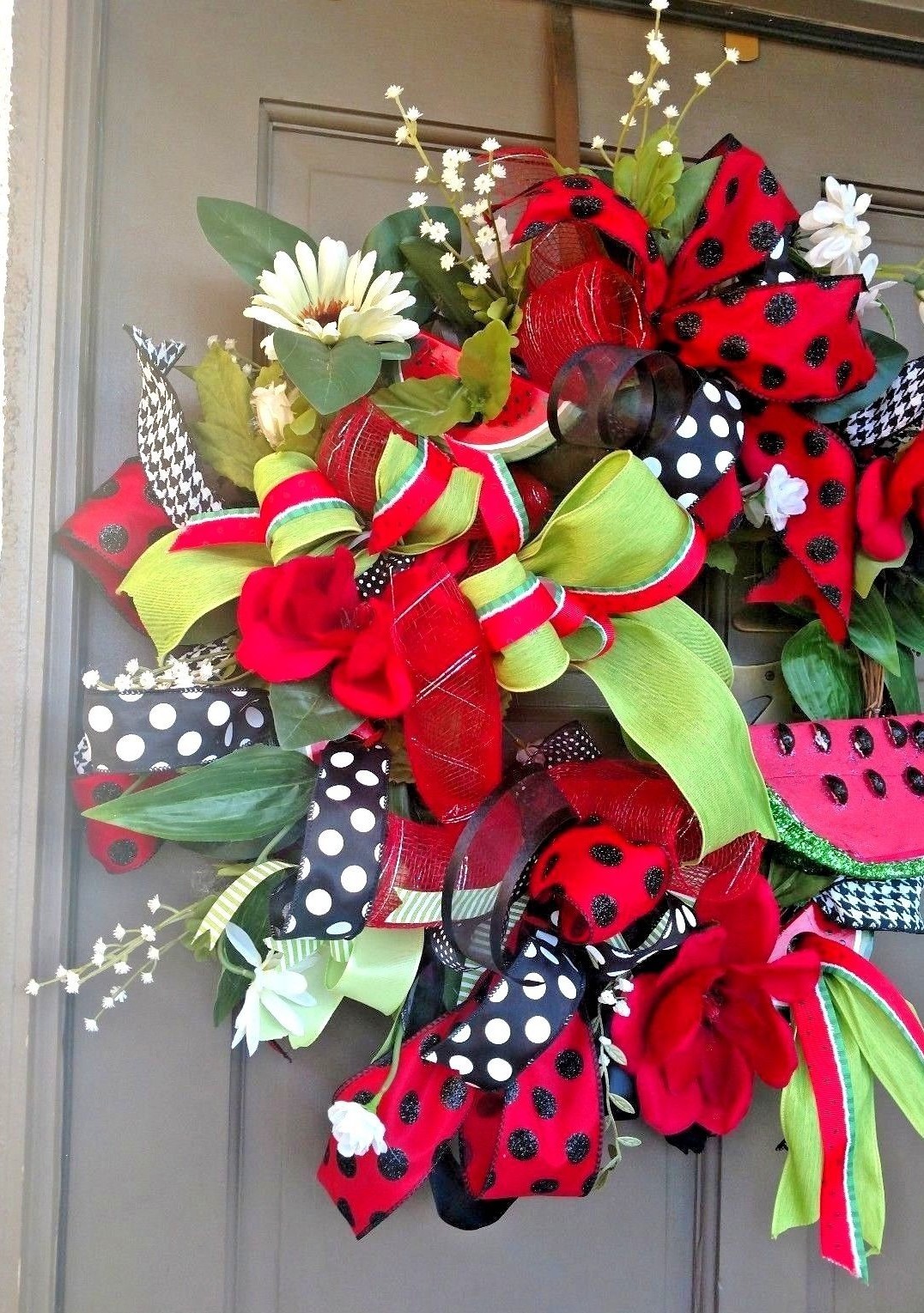 Large 24″ Summer Watermelon Front Door Wreath Handmade Red Farmhouse Decor
