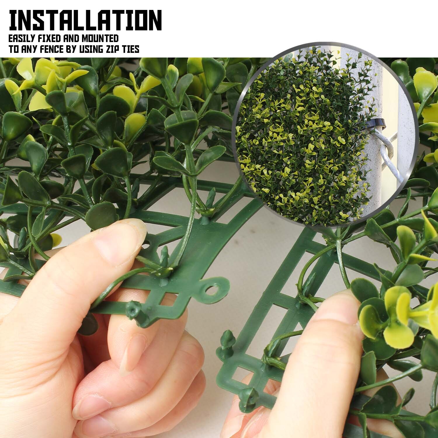 20″x20″ Artificial Faux Greenery Yellow Buxus Fence Screen Wall Decor Panel
