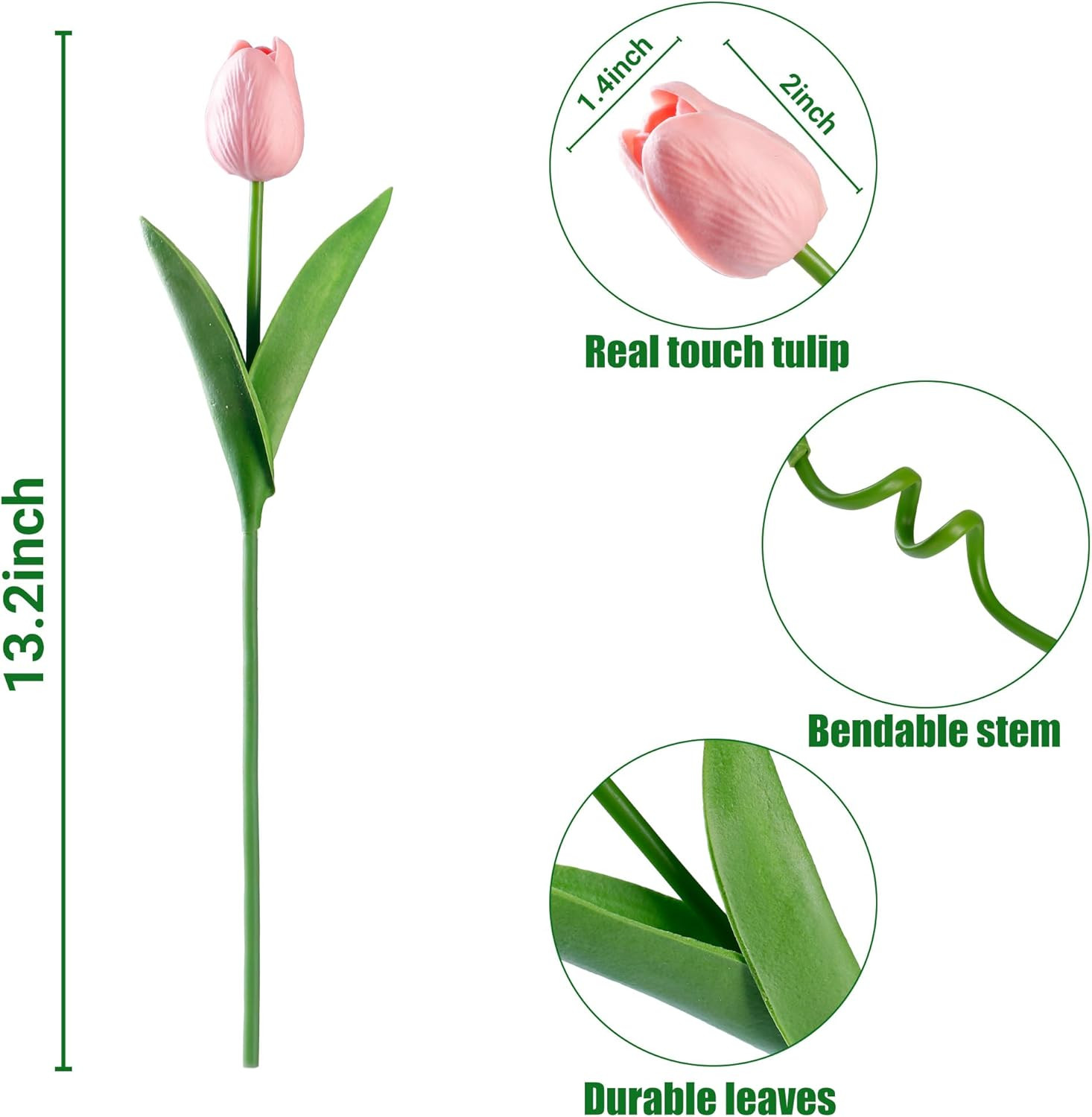 30 Pcs Fake Tulips Artificial Flowers Real Touch PU Faux Flowers Tulip Stems for