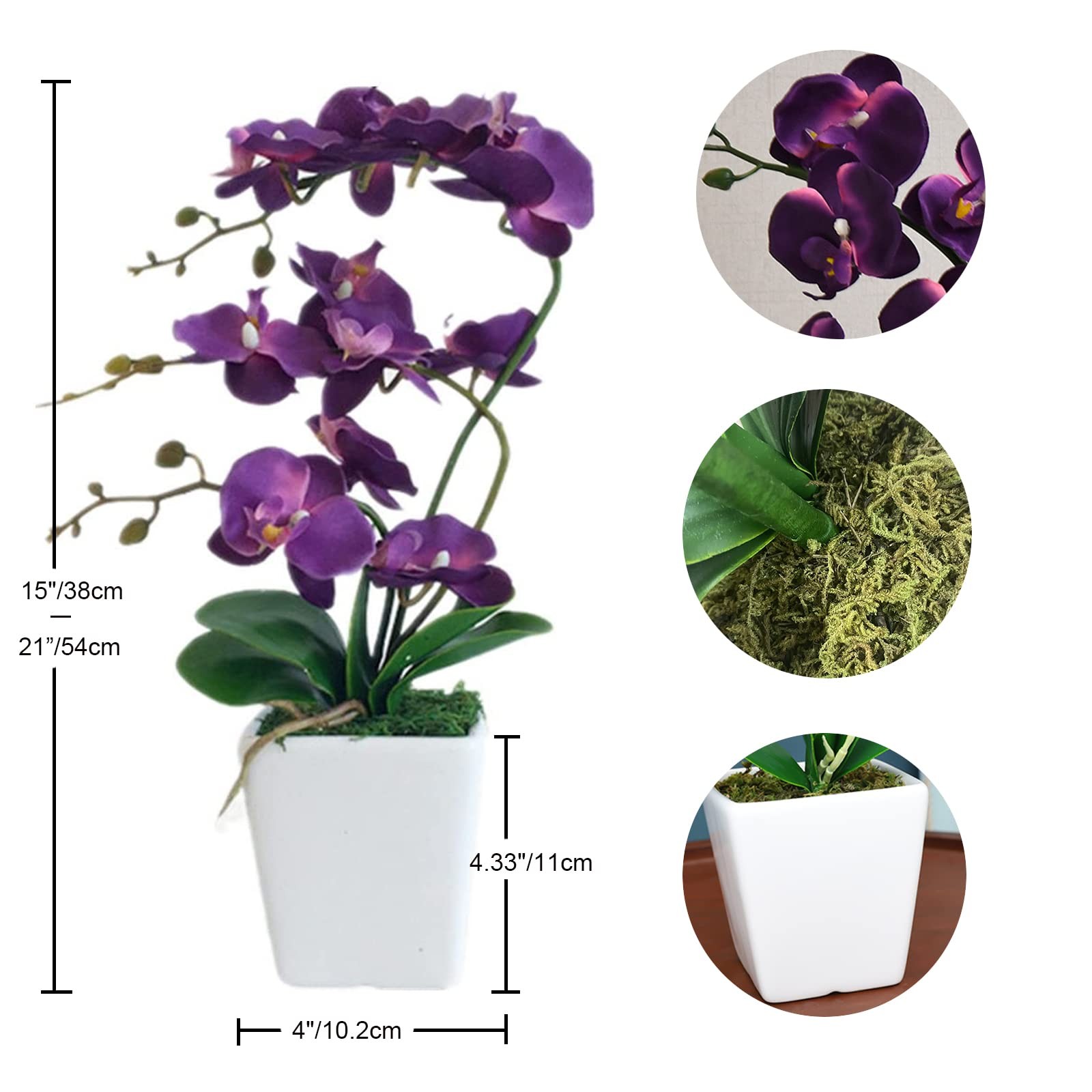 15″ Tall Artificial Silk Phalaenopsis Orchid Flower Plant Pot Arrangements (D…