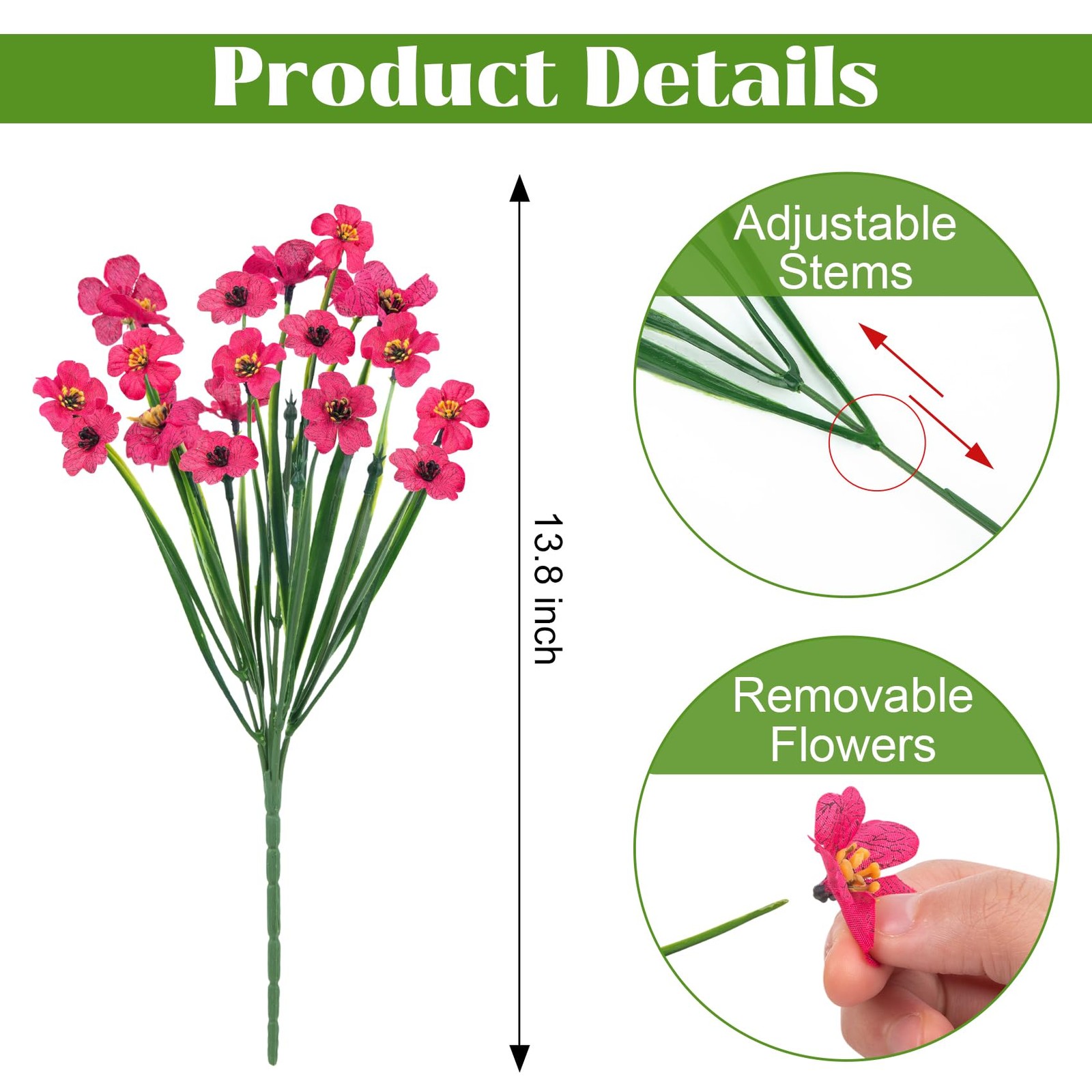 24 Bundles Artificial Flowers for Outdoors Decoration, UV Resistant Home Decor