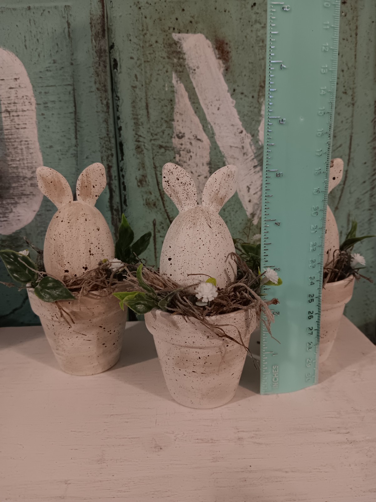 Spring/Easter Clay pots, hand painted with bunnies Set of 3