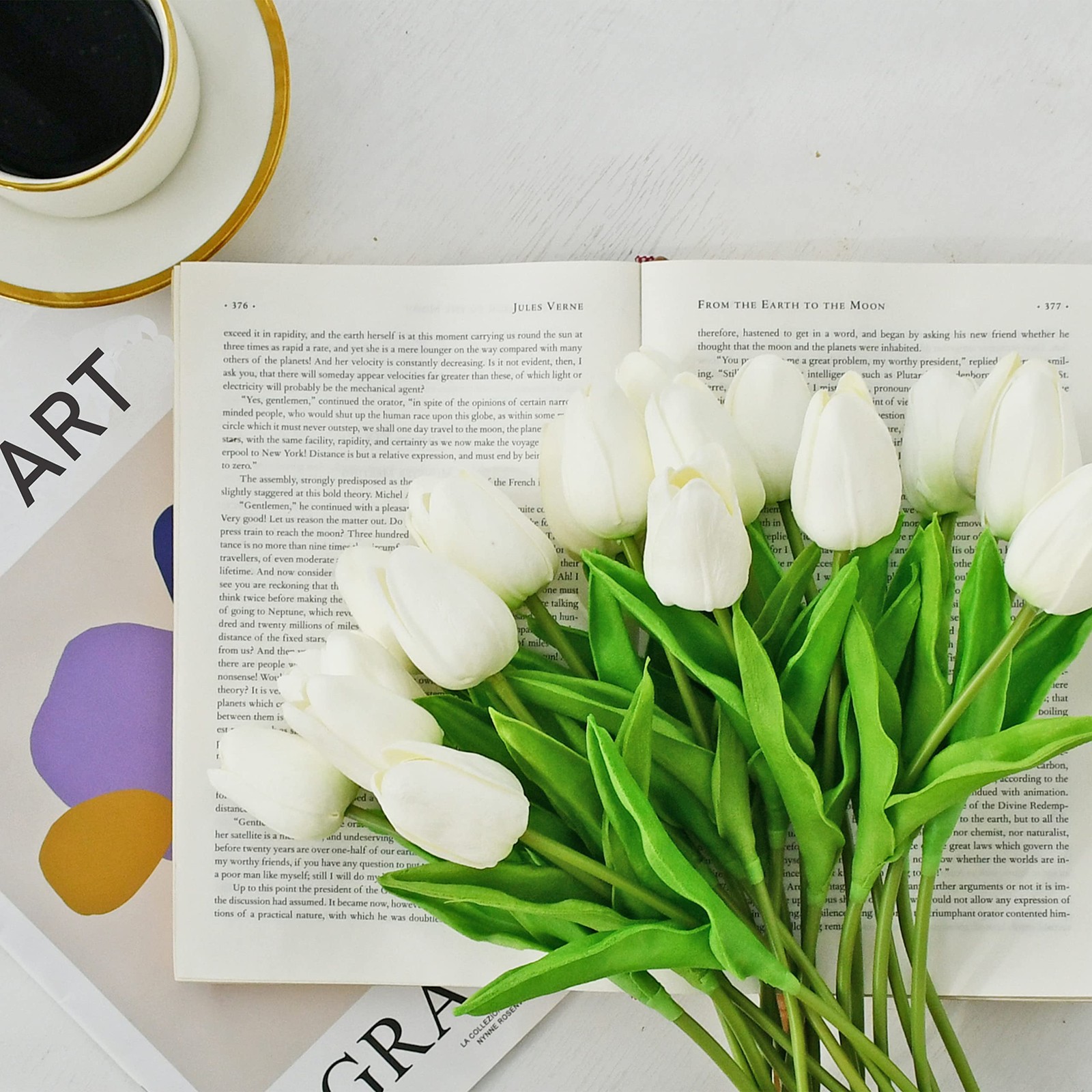 Artificial White Tulips 20 Pcs – 13.5 Inch PU Faux Flowers with Bendable Stem…