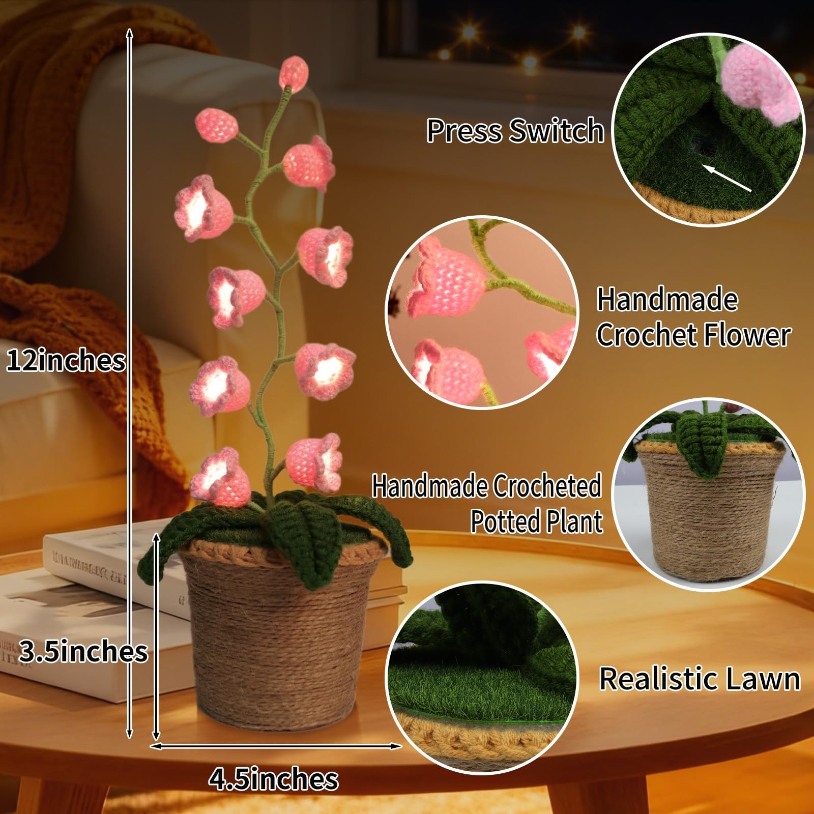 Lily of The Valley Lamp, Crochet Artificial Flowers with 10 Little Night Ligh…