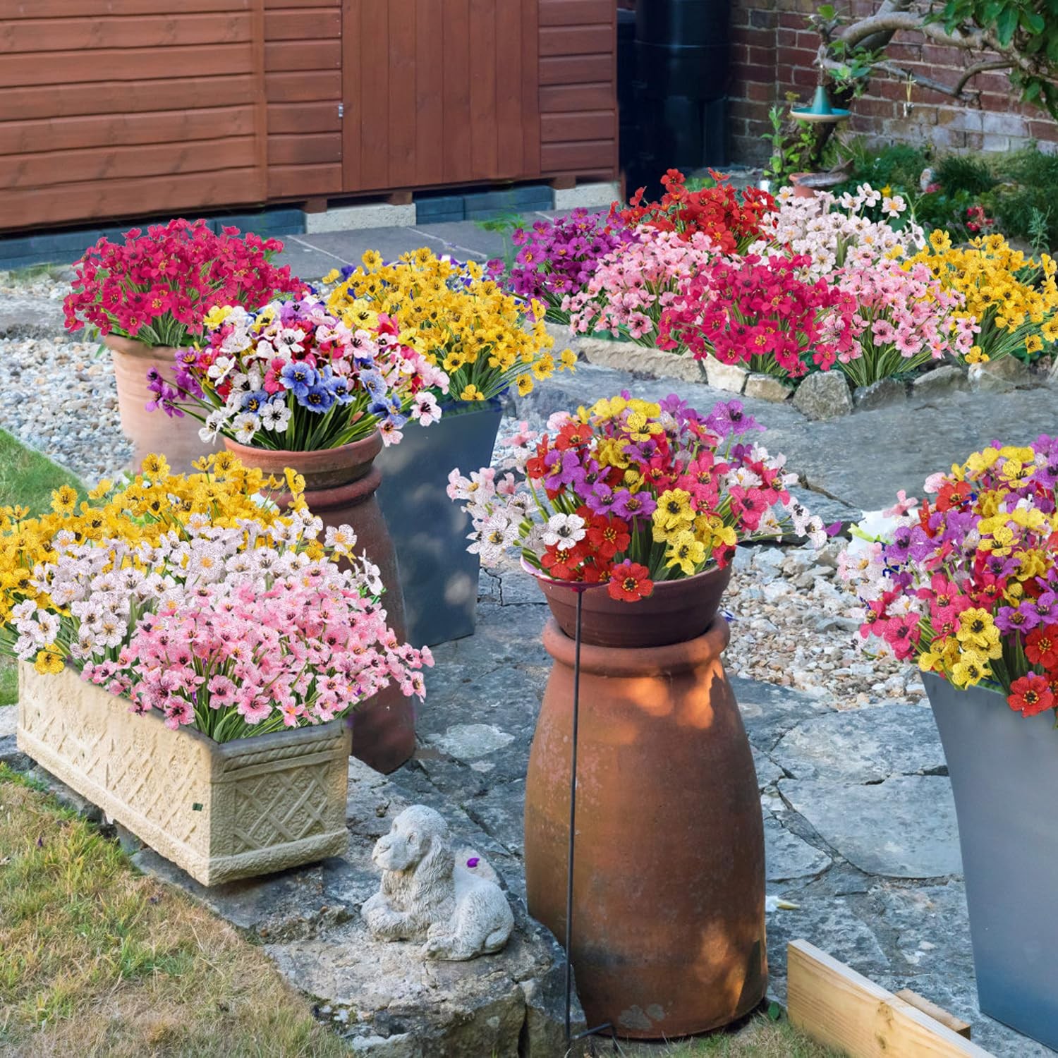 24 Bundles Artificial Flowers for Outdoors Decoration, UV Resistant Home Decor