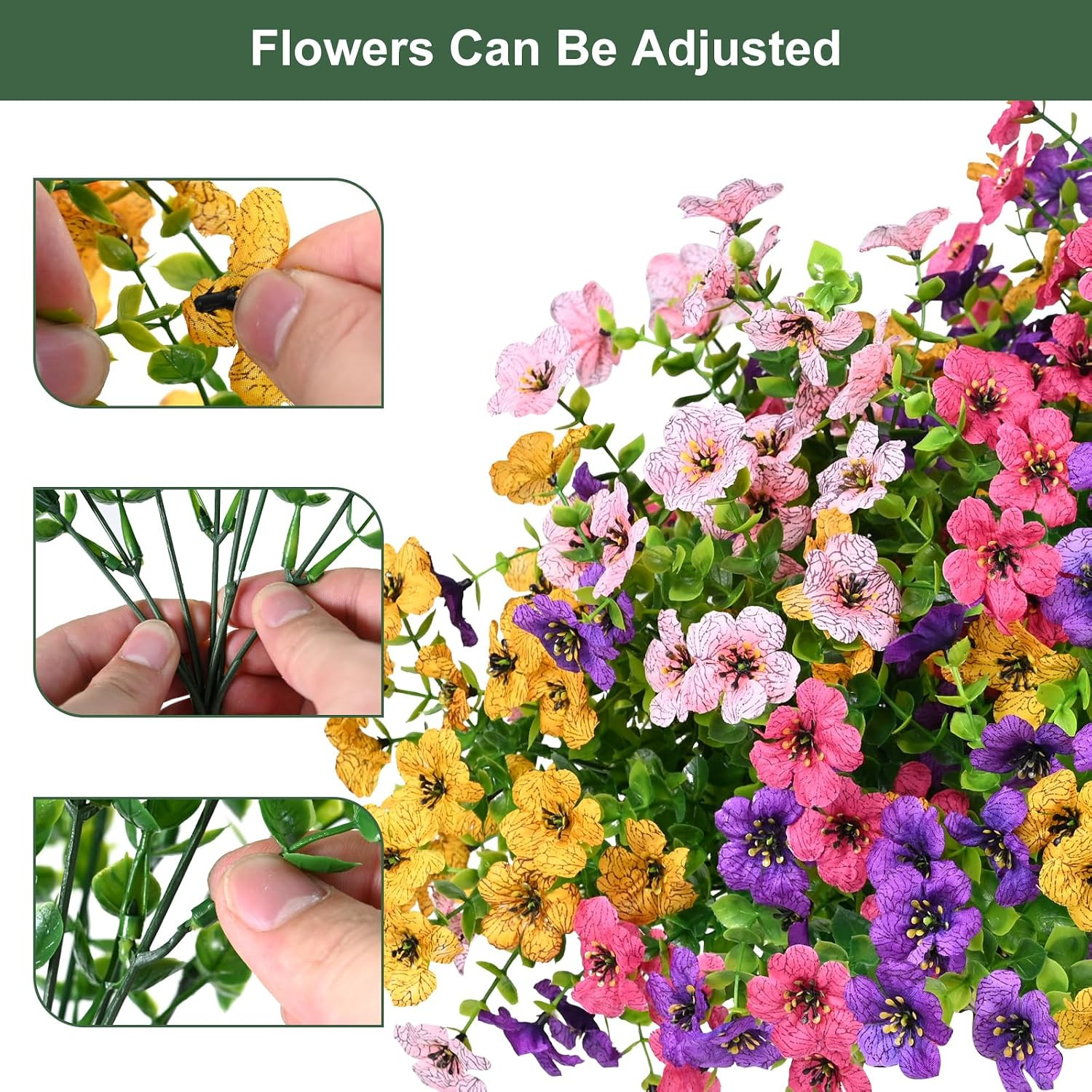 Artificial Flowers for Outdoor, UV Resistant Fake Silk Flowers, Realistic Faux P