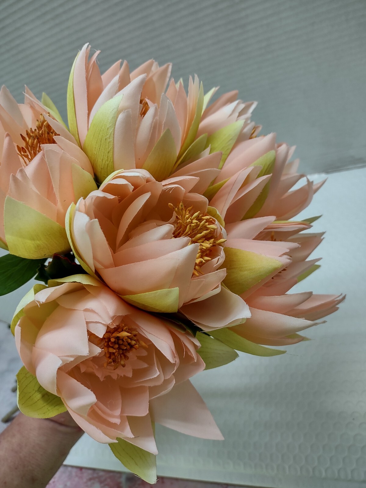 Artificial lotus blossom flower Stems (Six Stems) PEACH