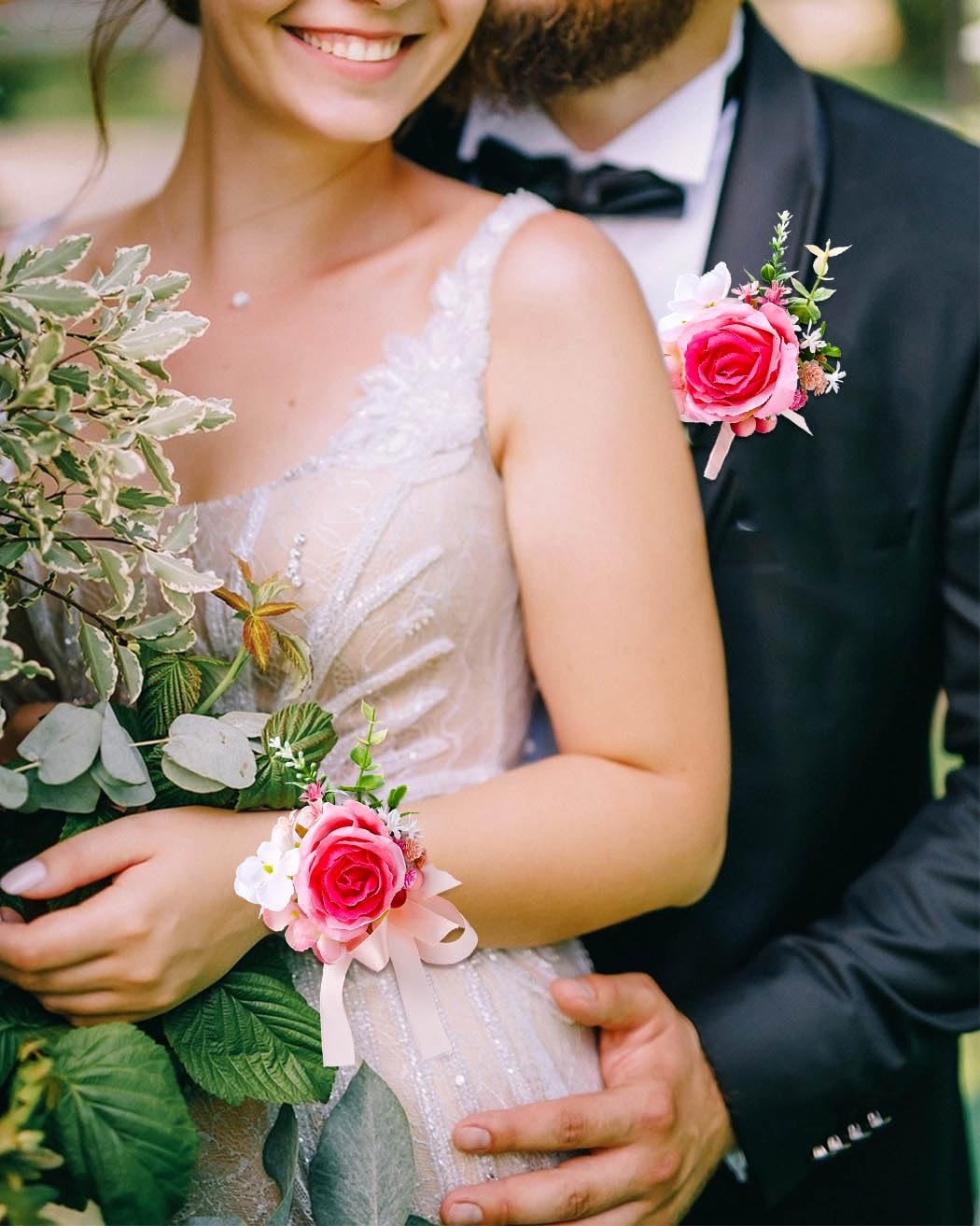 Artificial Rose Flower Corsage Boutonniere Wedding Groom Groomsmen Decor