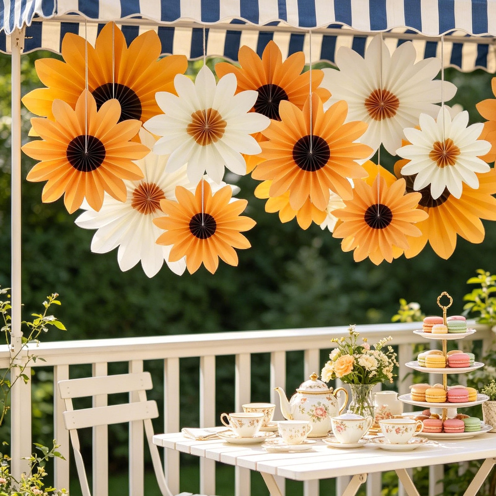 18 PCS Sunflower Daisy Paper Flower Fans 14/10/8 Inch Party Wall Decor