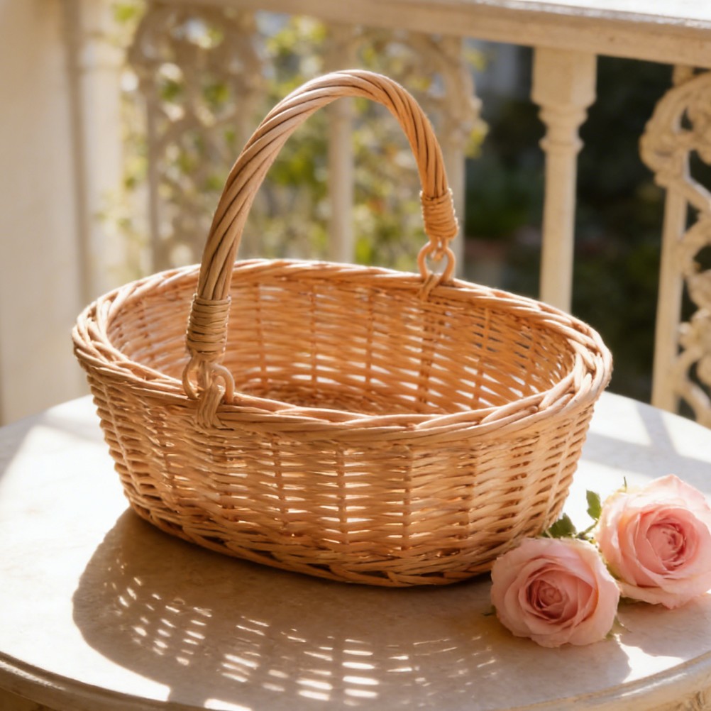 Wicker Flower Girl Basket Outdoor for Flowers Garden Decoration Bridal Floral