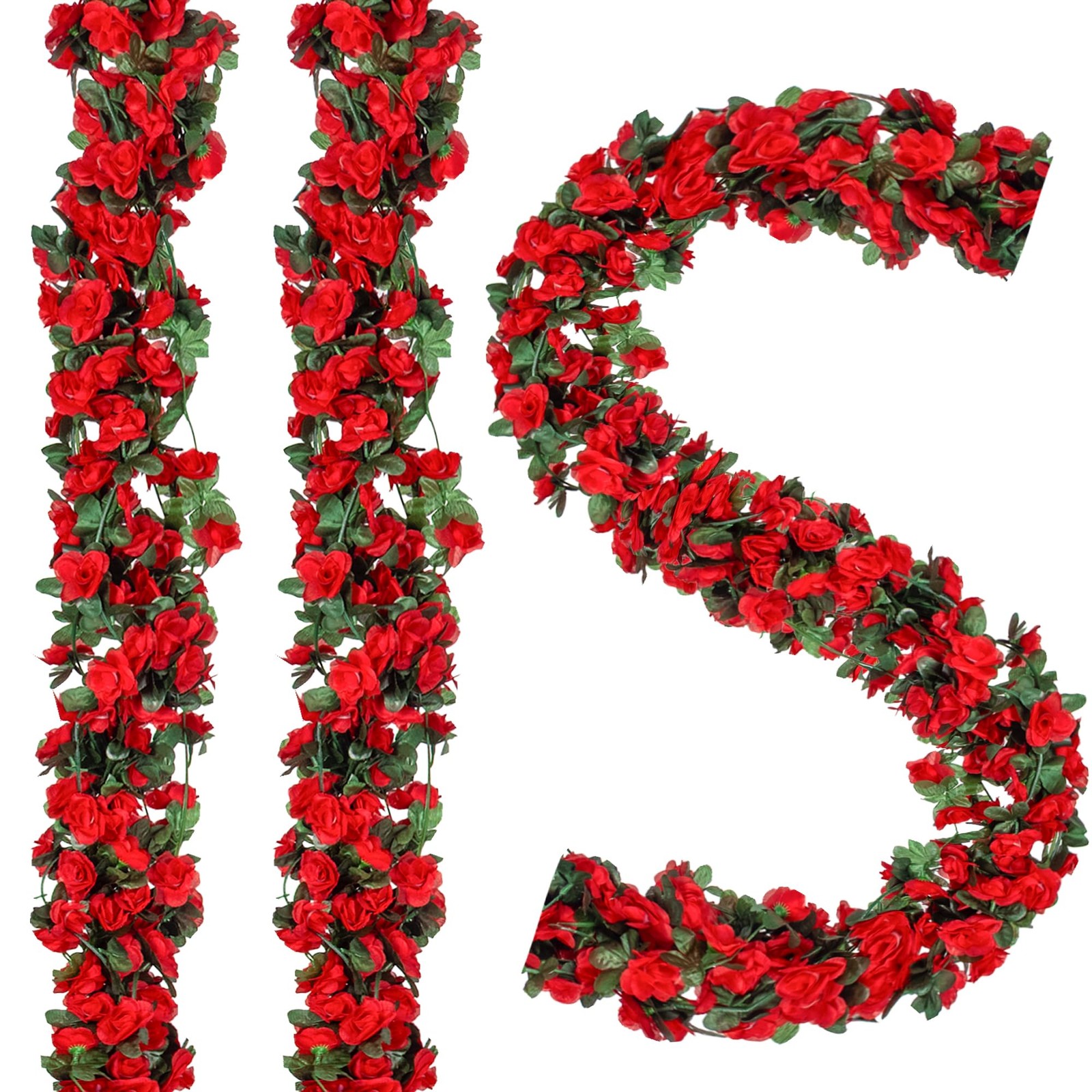 BSMYBO Artificial Red Rose Flower Garlands 5 PCS 41 FT for Backdrop