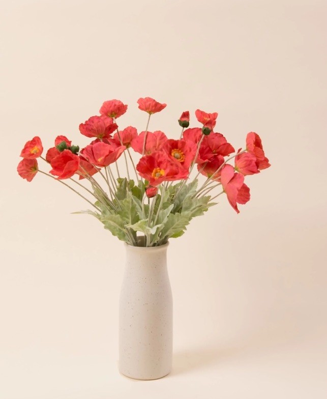 3 Bundles Artificial Red Corn Poppy Flowers Fabric Bouquets