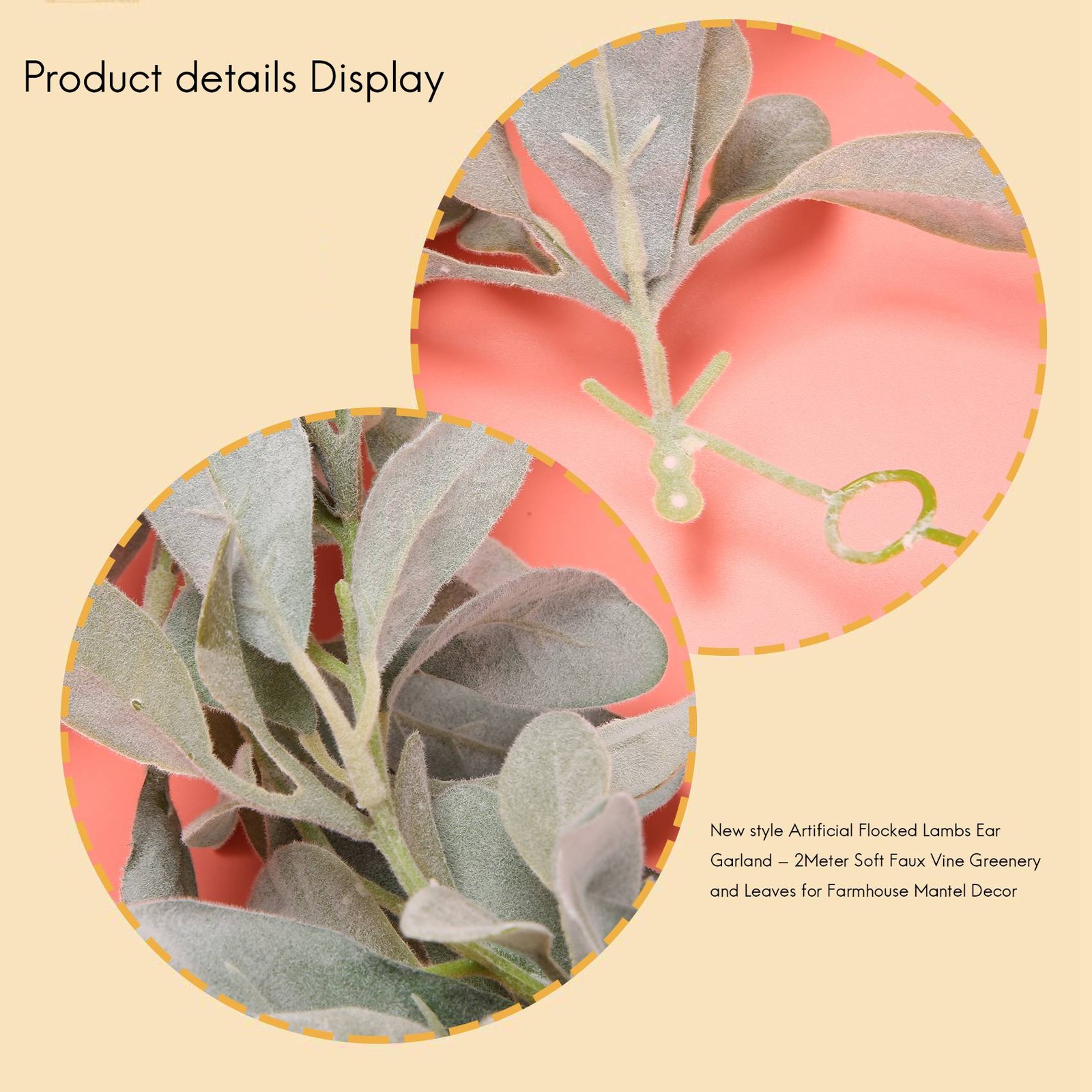 Artificial Flocked Lambs Ear Garland – 2Meter Soft Faux Vine Greenery and7290