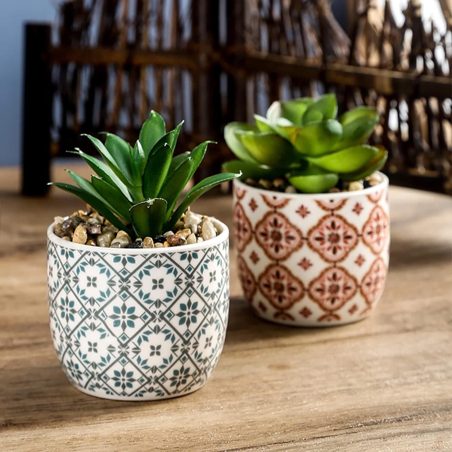 Karlliu Artificial Plants Mini Succulent Flowers in Ceramic Pot Small Fake