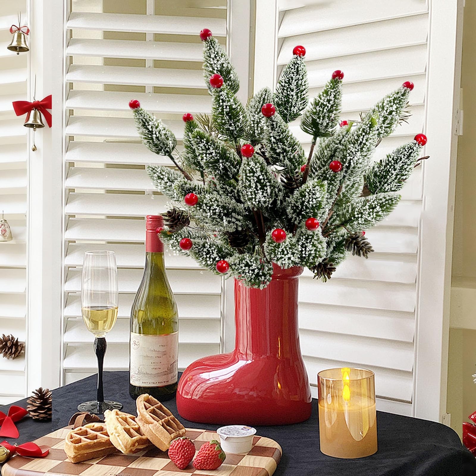 6PCS Frosted Norfolk Pine Stems with Mini Christmas Tree Shaped Needles, 15.7…