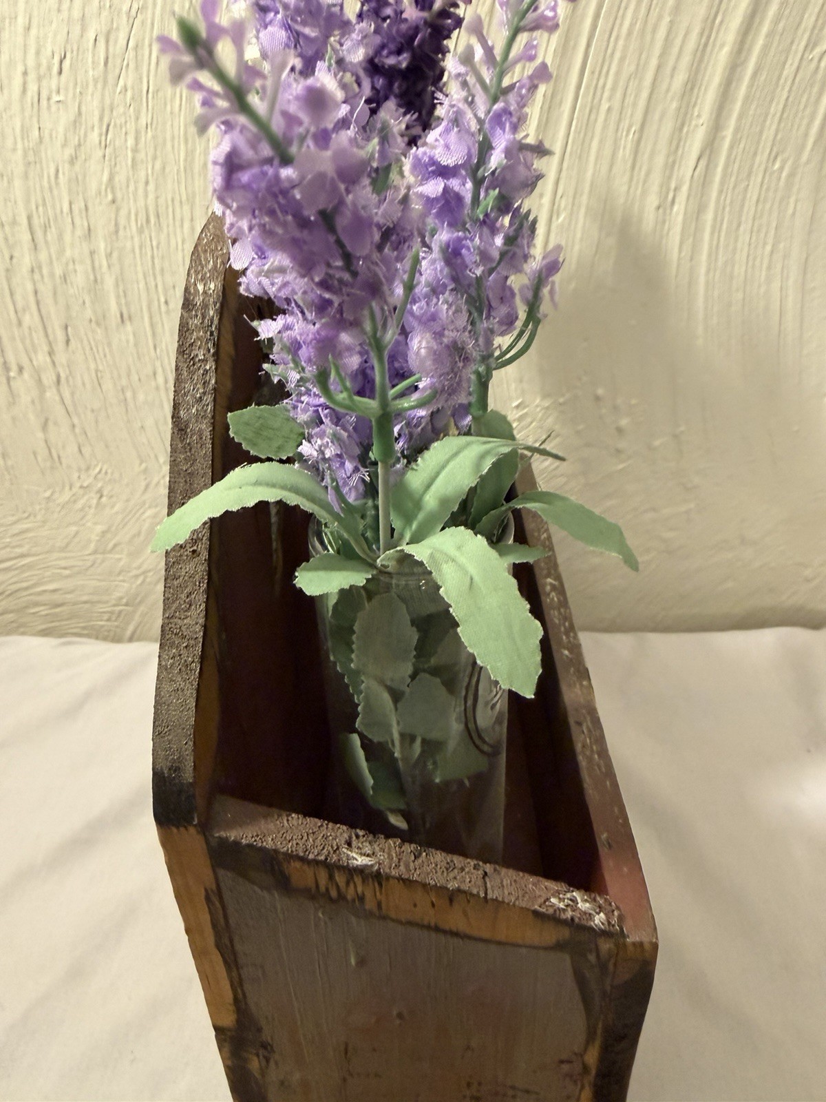 Welcome Spring Artificial Lavender Flowers Wooden Box Glass Set 3
