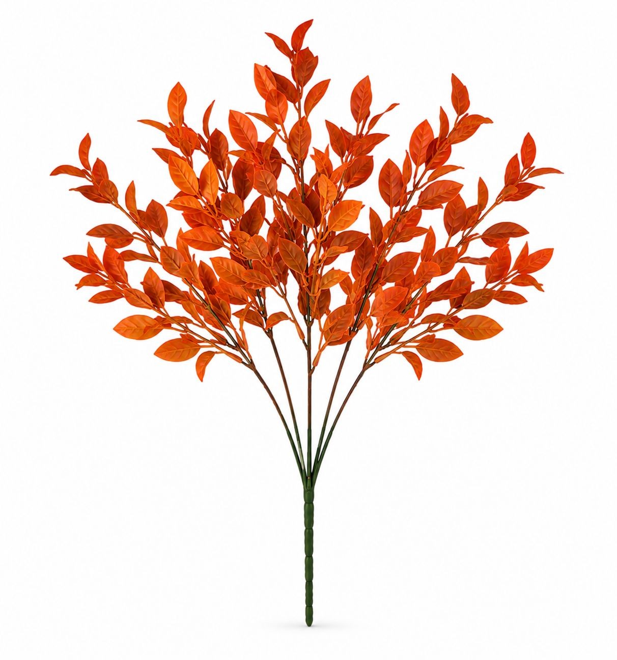 Artificial Fall Leaf Bush 13 Inch Orange Faux Autumn Foliage Pick 5 Branches Wre
