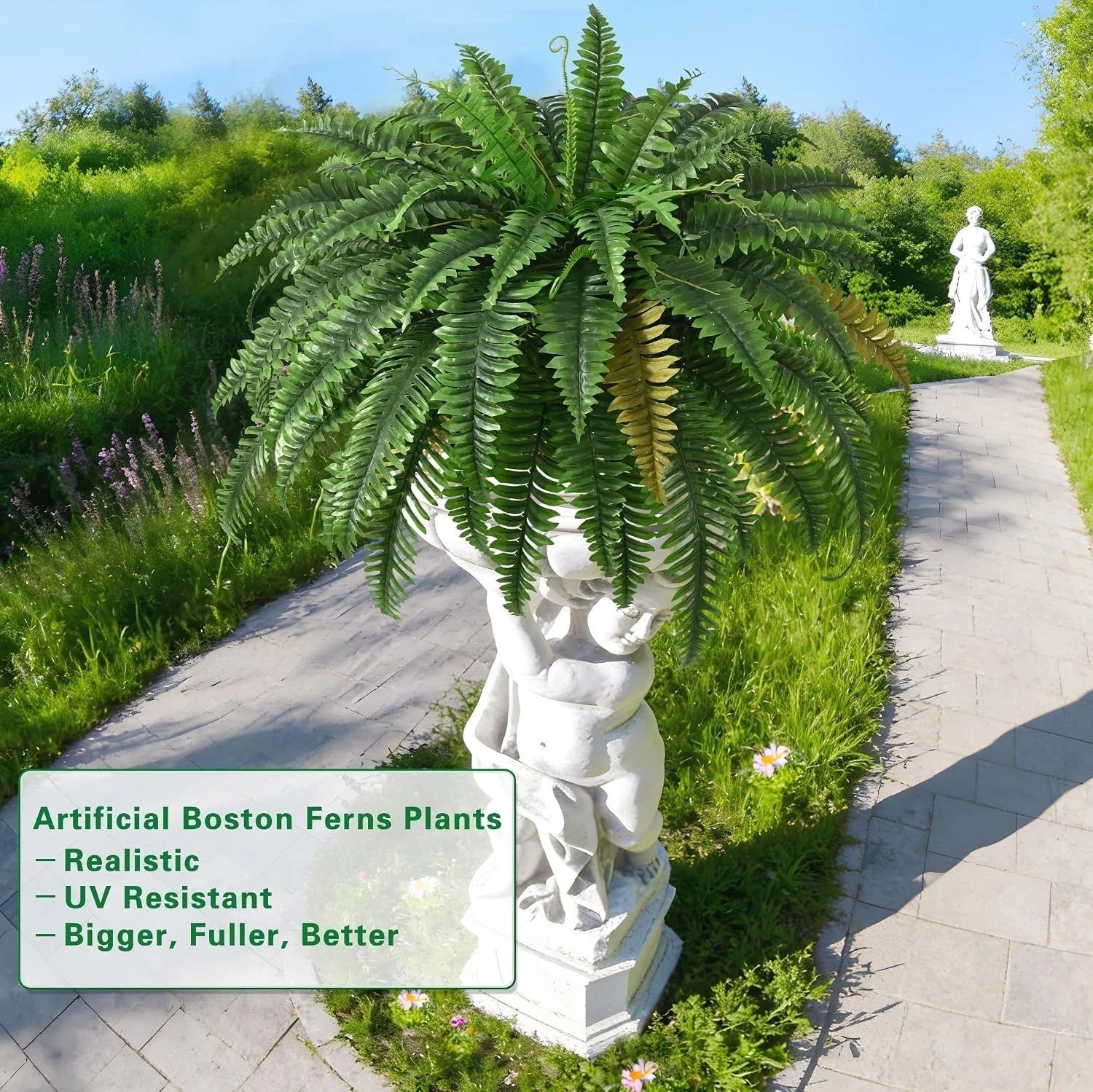 Lifelike 45in Boston Ferns – 2PCS Weatherproof Artificial Plants for Patio Decor