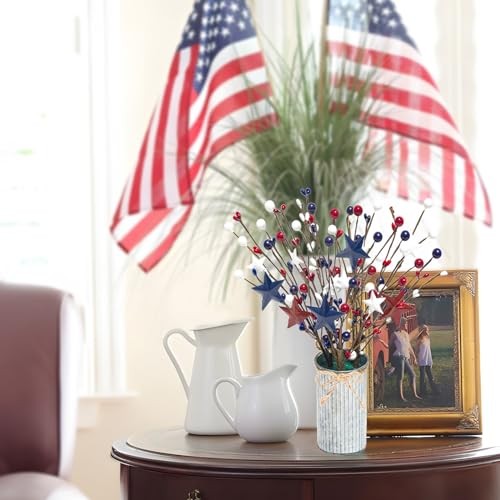 4th of July Decorations Artificial Patriotic Floral Picks with Vase, 1