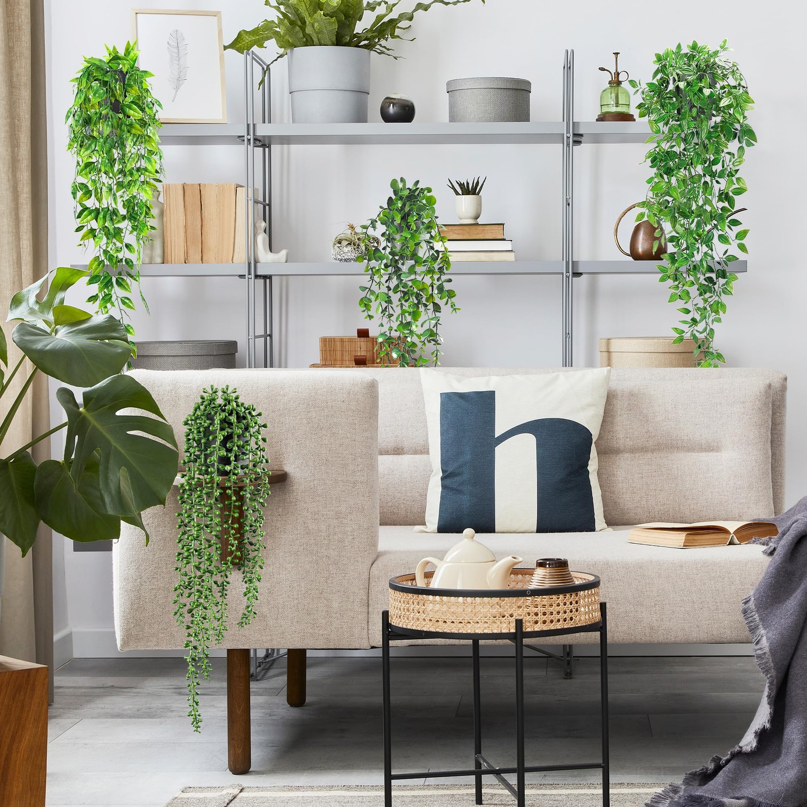 Artificial Hanging Plants Vine, Fake Potted Greenery Faux Eucalyptus, Mandala…