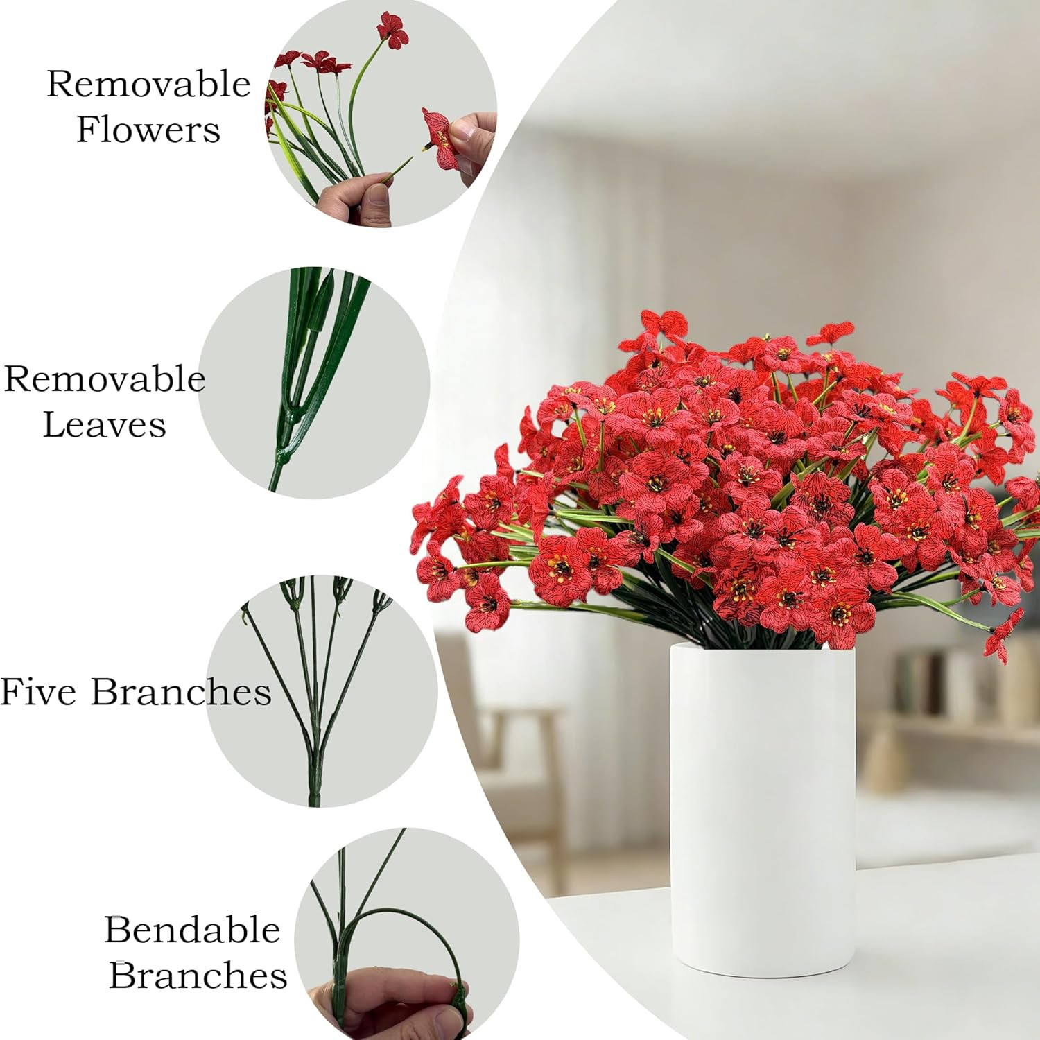 20 Bundles Artificial Flowers for Outdoors, UV Resistant Fake Flowers with Plast