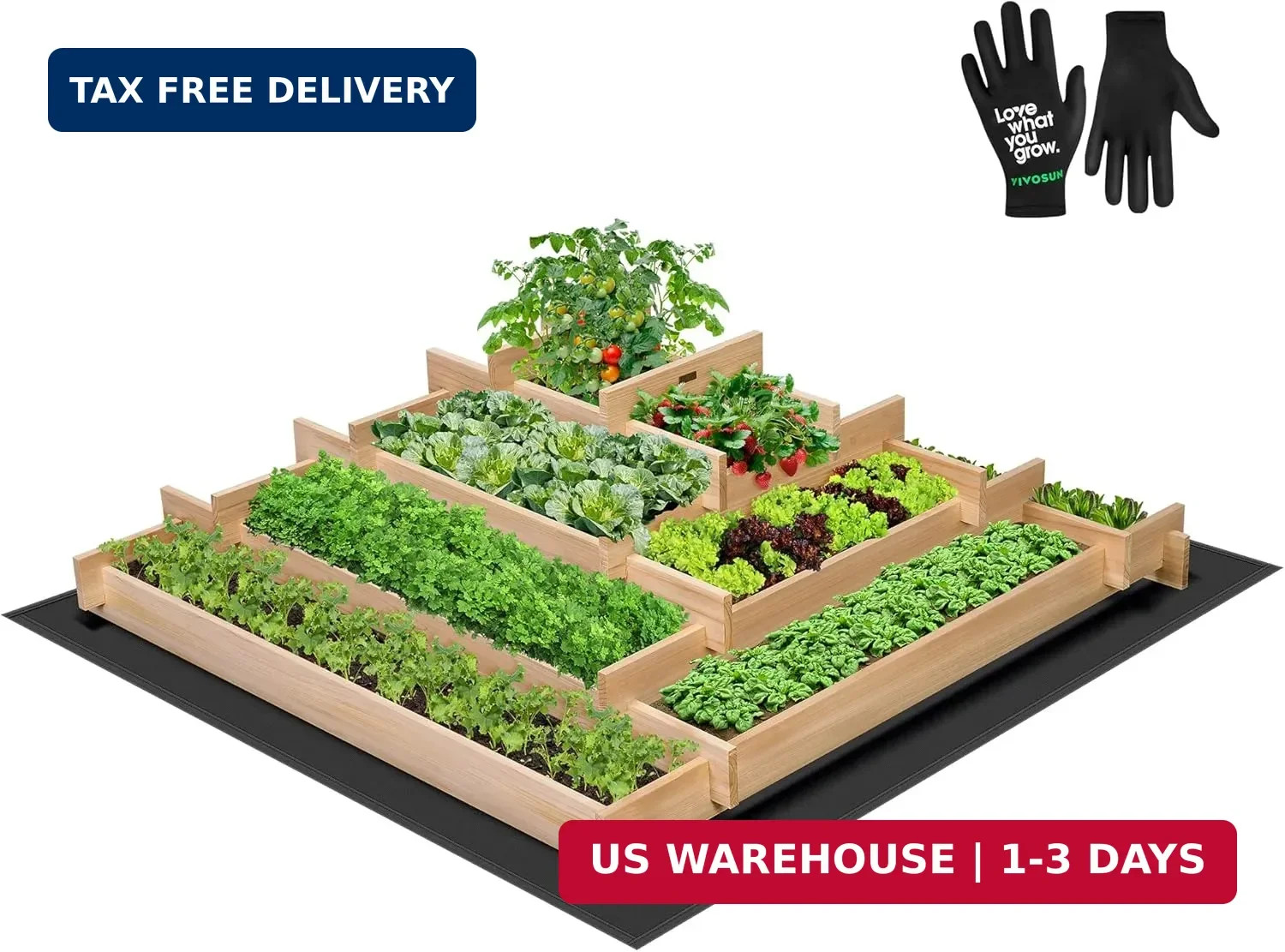 VIVOSUN 5-Tier Wooden Raised Garden Bed, 42 x 42 x 14 Inches, Outdoor Wood Plant