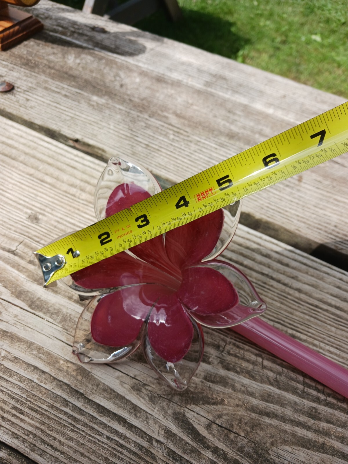 Large 17″ Blown Glass Pink Flower One Petal Chipped