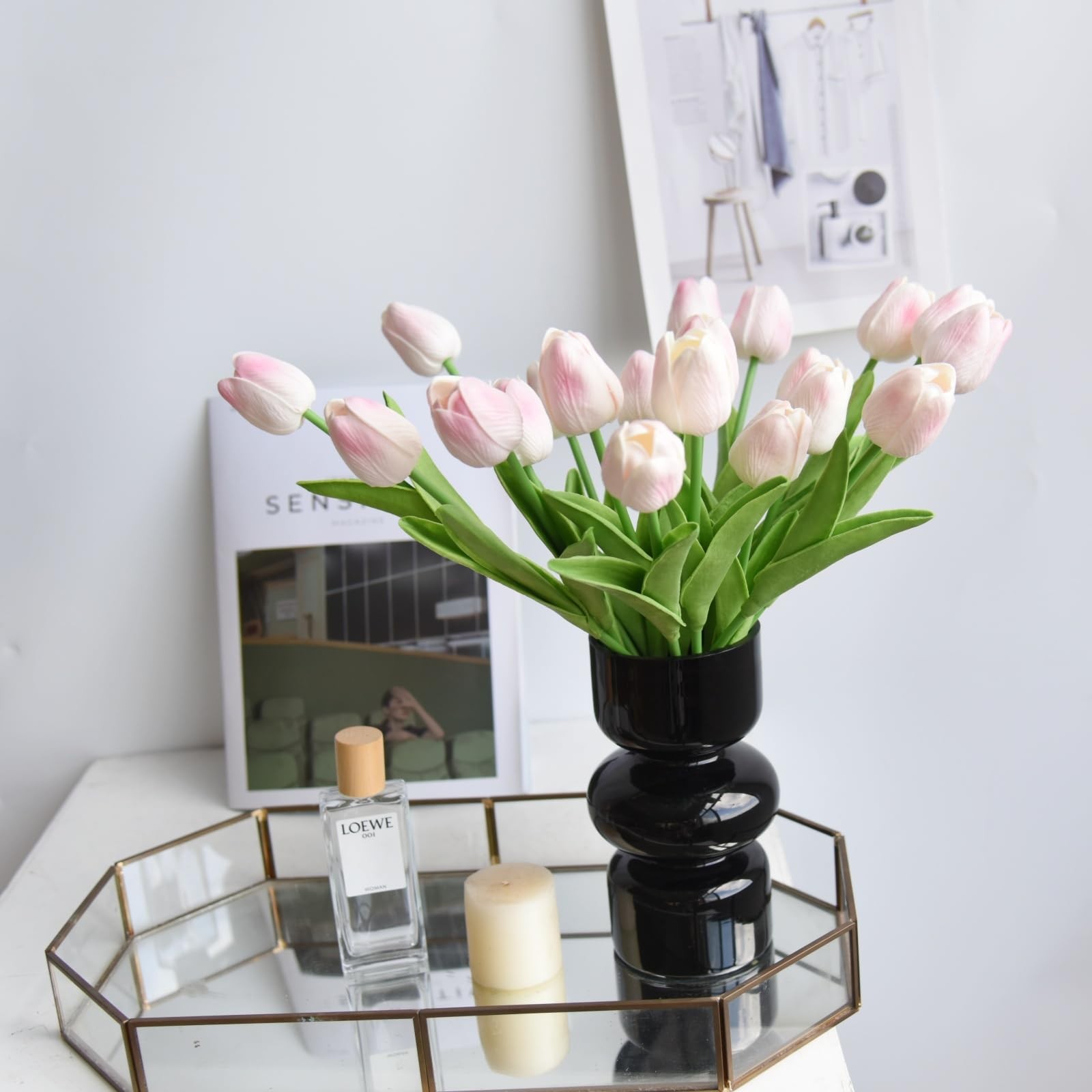 20 Pcs 13” Real Touch Pink Tulips Artificial Flowers, Latex Pu Fake Faux Life…