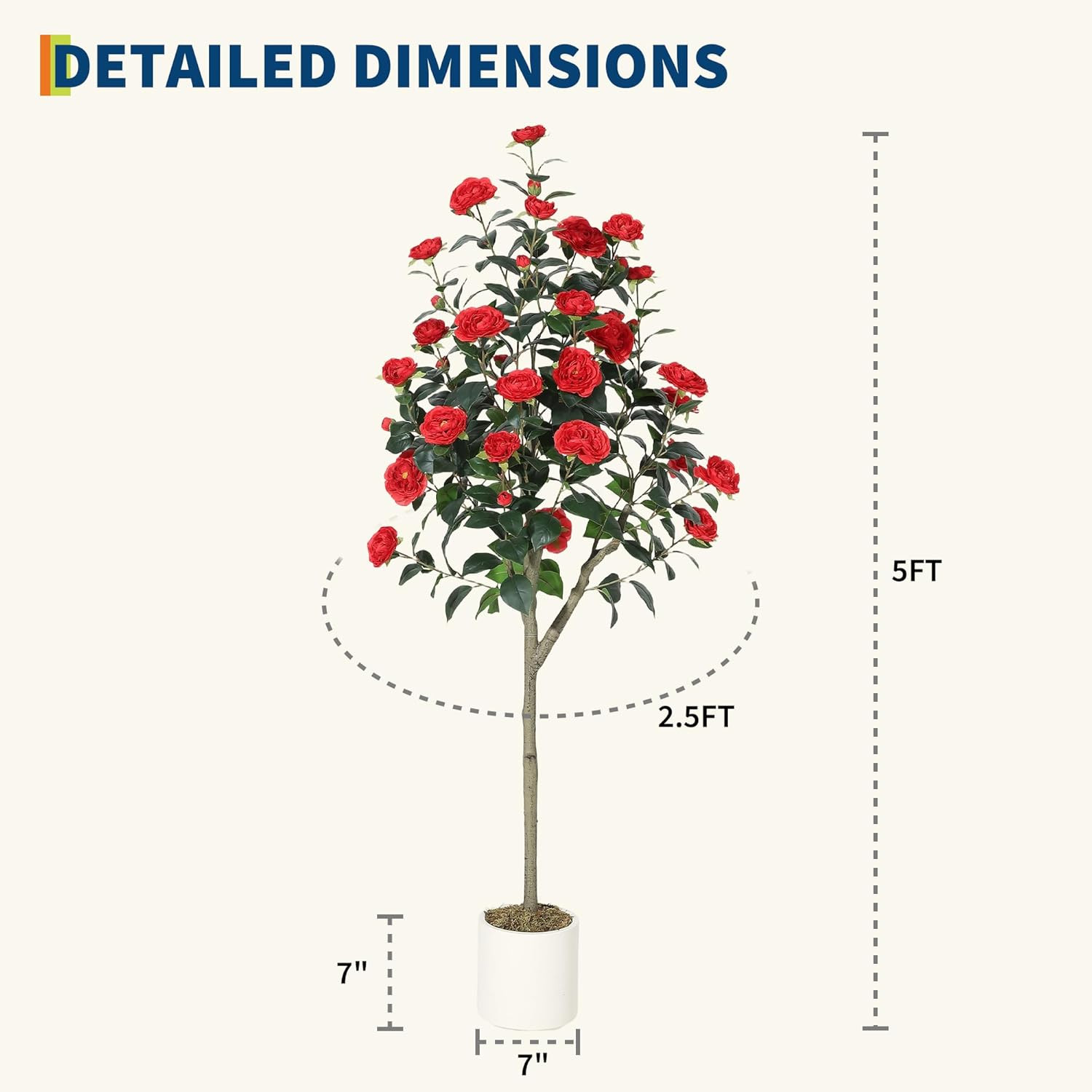 5FT Realistic Silk Camellia Tree – Indoor/Outdoor Decor, Zero Maintenance