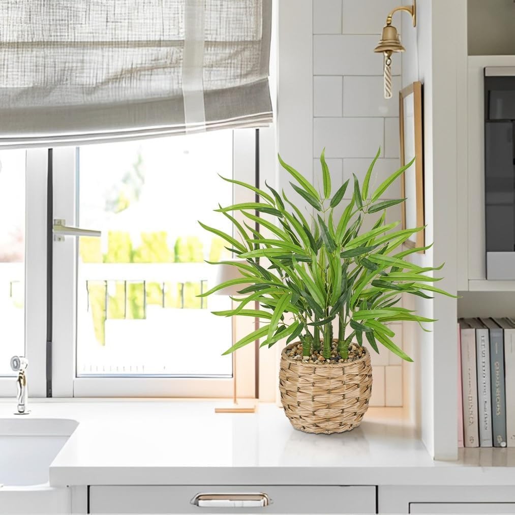 Artificial Bamboo Tree Plant 19 inch Tall Potted Faux Bamboo Indoor Plant
