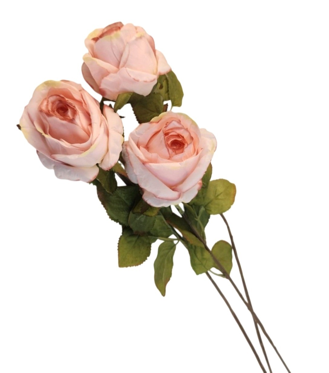 Blush Pink Artificial Roses Set Of 3 Fake Flower Stems Silk Roses Long Stem Wedd
