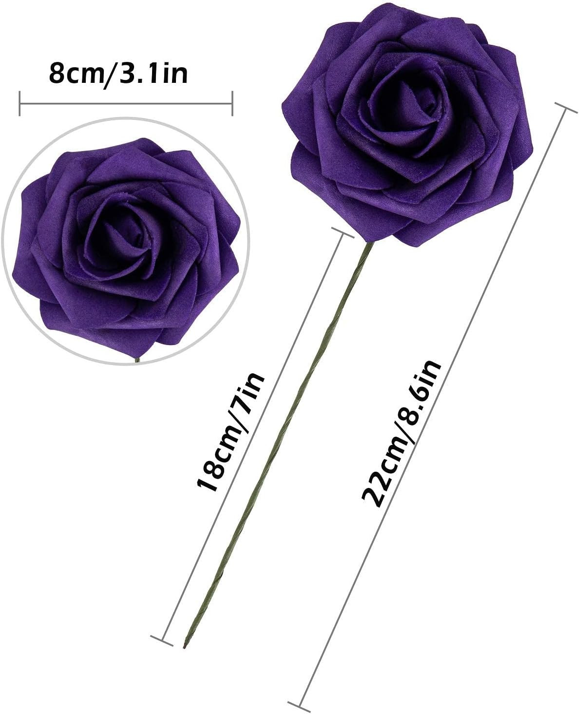 25Pcs Artificial Flower Foam Rose Real Touch Roses Flower Heads with Stem for DI