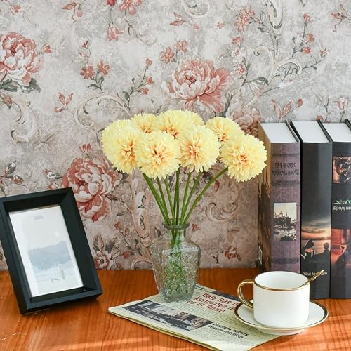 12 PCS Yellow Chrysanthemum Artificial Mums Silk Flowers Home Table Decor