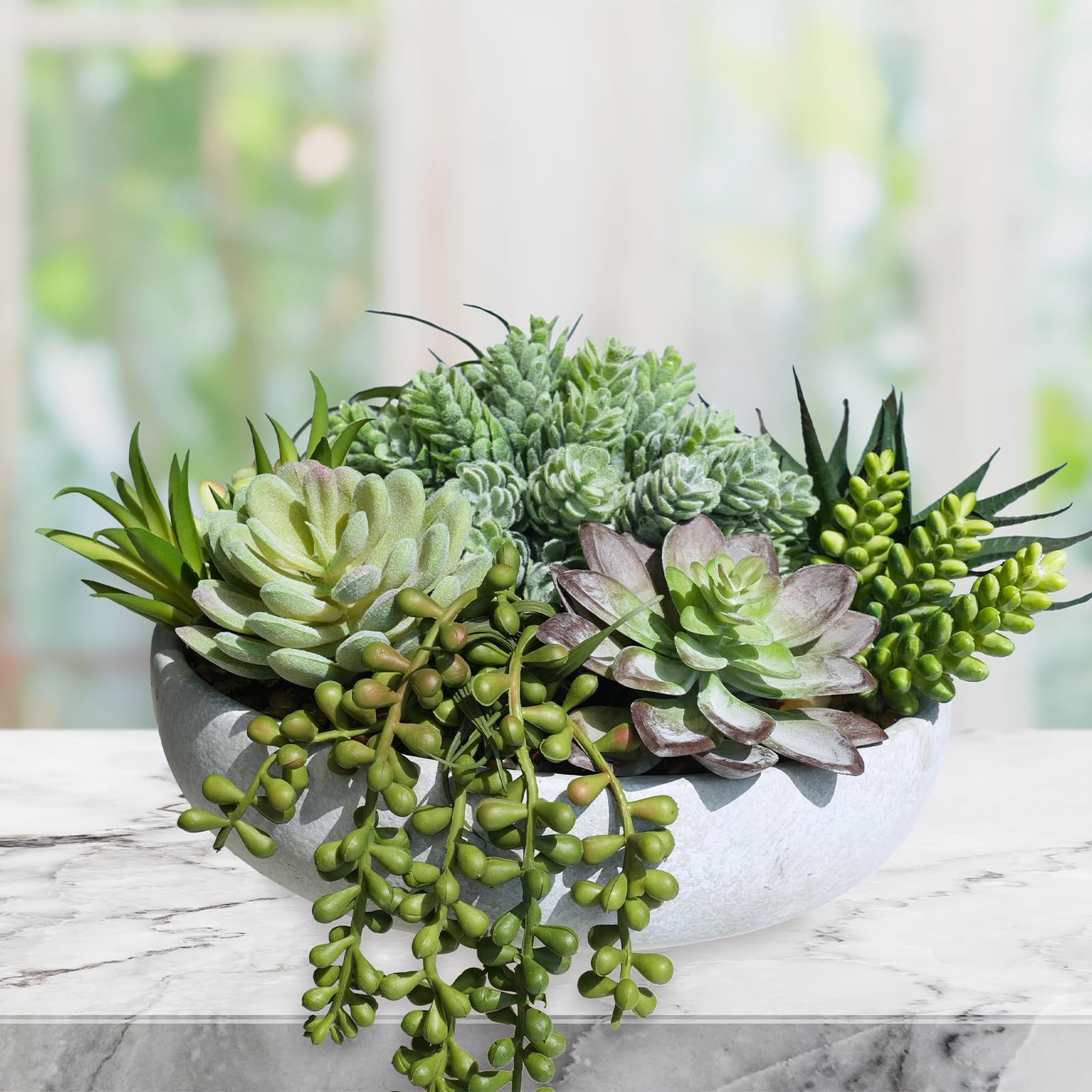 9″ Artificial Succulent Arrangement Succulent Plants in Gray Round Planter Fa…