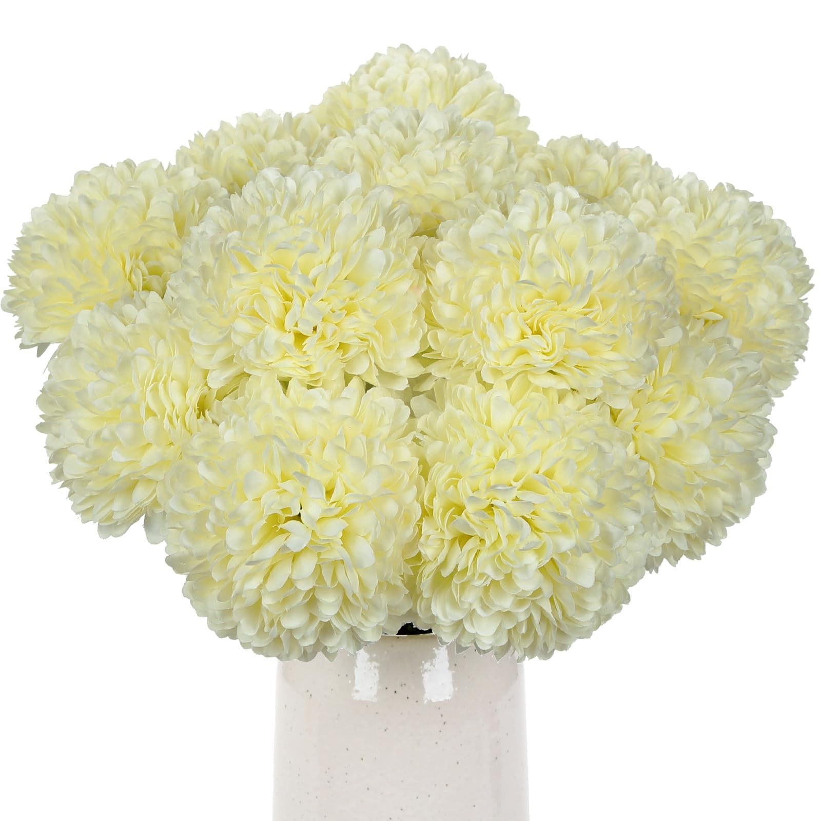 12 Pcs Artificial Cream White Chrysanthemum Stems – 11” Tall Silk Mums Flower…