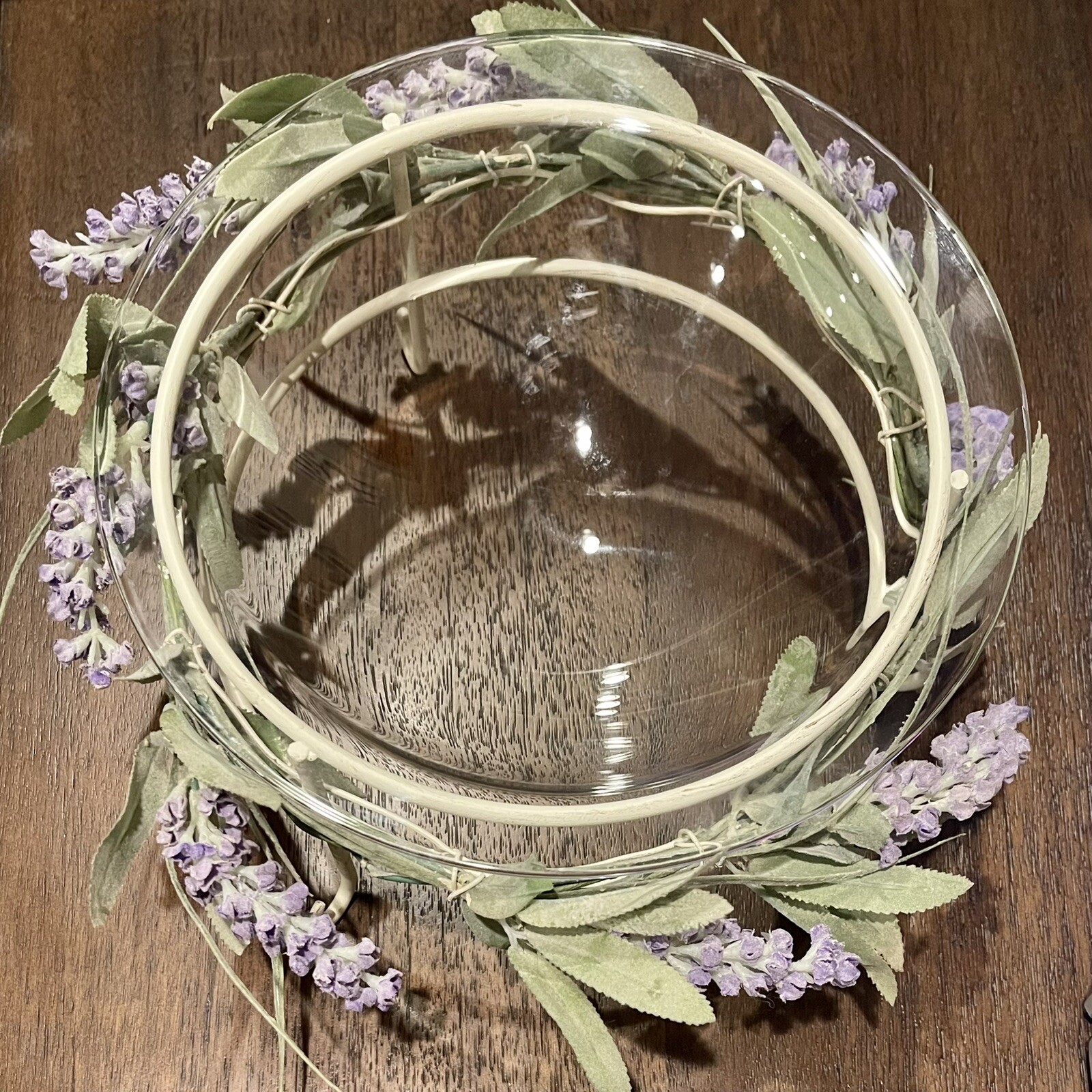 Hallmark Glass Bowl Metal Stand Potpourri Decor w/Lavender Flower Centerpiece 9″