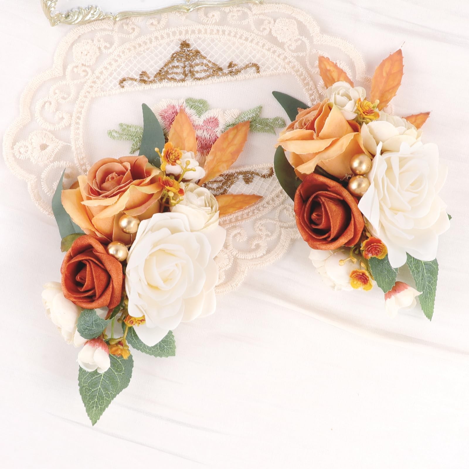 2 PCS Terracotta Floral Shoulder Corsages Set Wedding Ceremony Formal Party