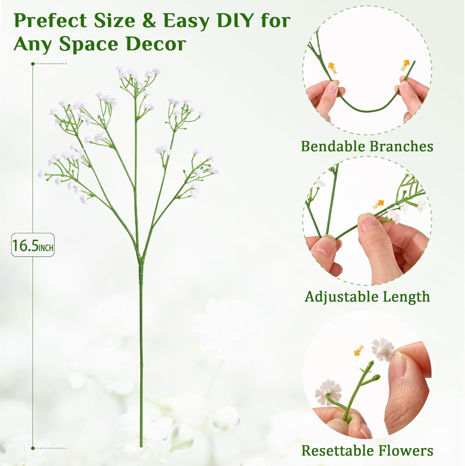 108 Pcs White Artificial Baby’s Breath Flowers for Wedding & Home Decor