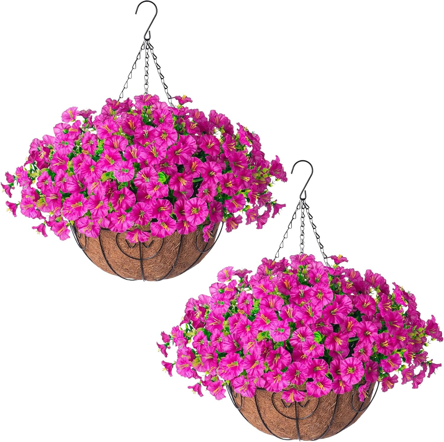 2 Set Artificial Hanging Flowers Baskets Fake Plants for Outdoors Spring Porch