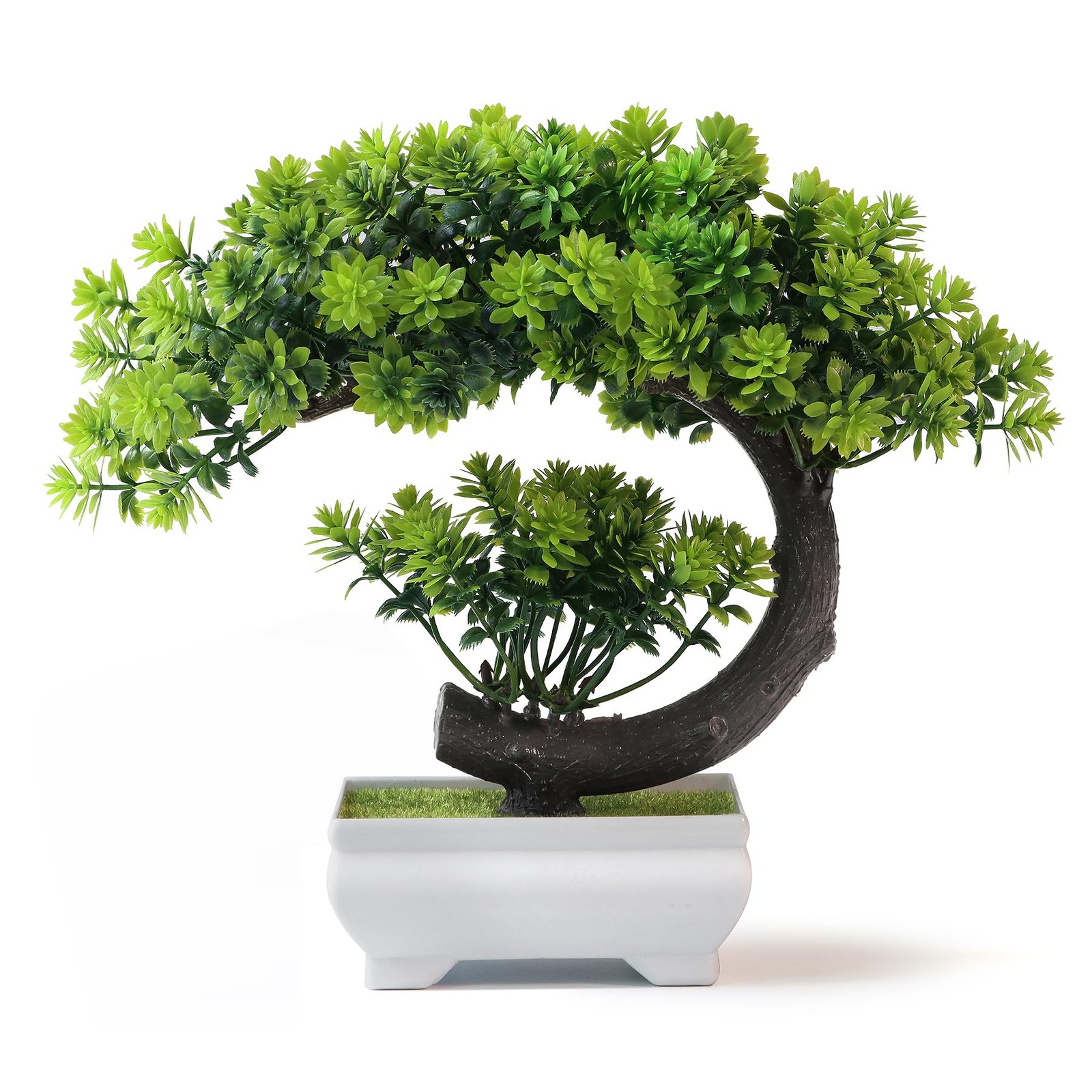 Small Fake Plant Desk Decor Green Artificial Bonsai With Pot 8.5 Inch Tall