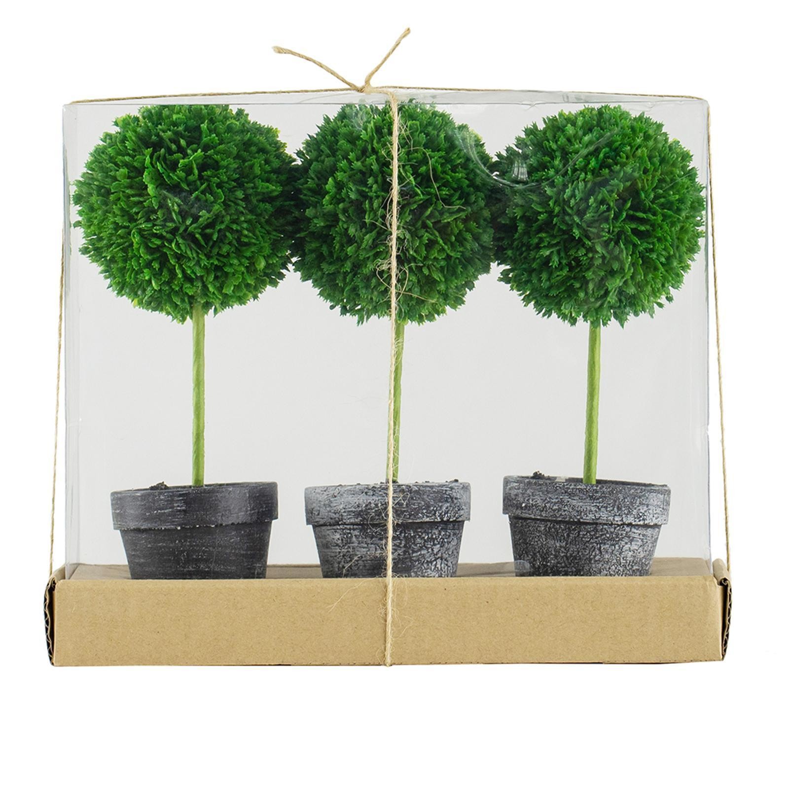 Potted Artificial Boxwood Mini Topiary Lush Green Decorative Plant Set for