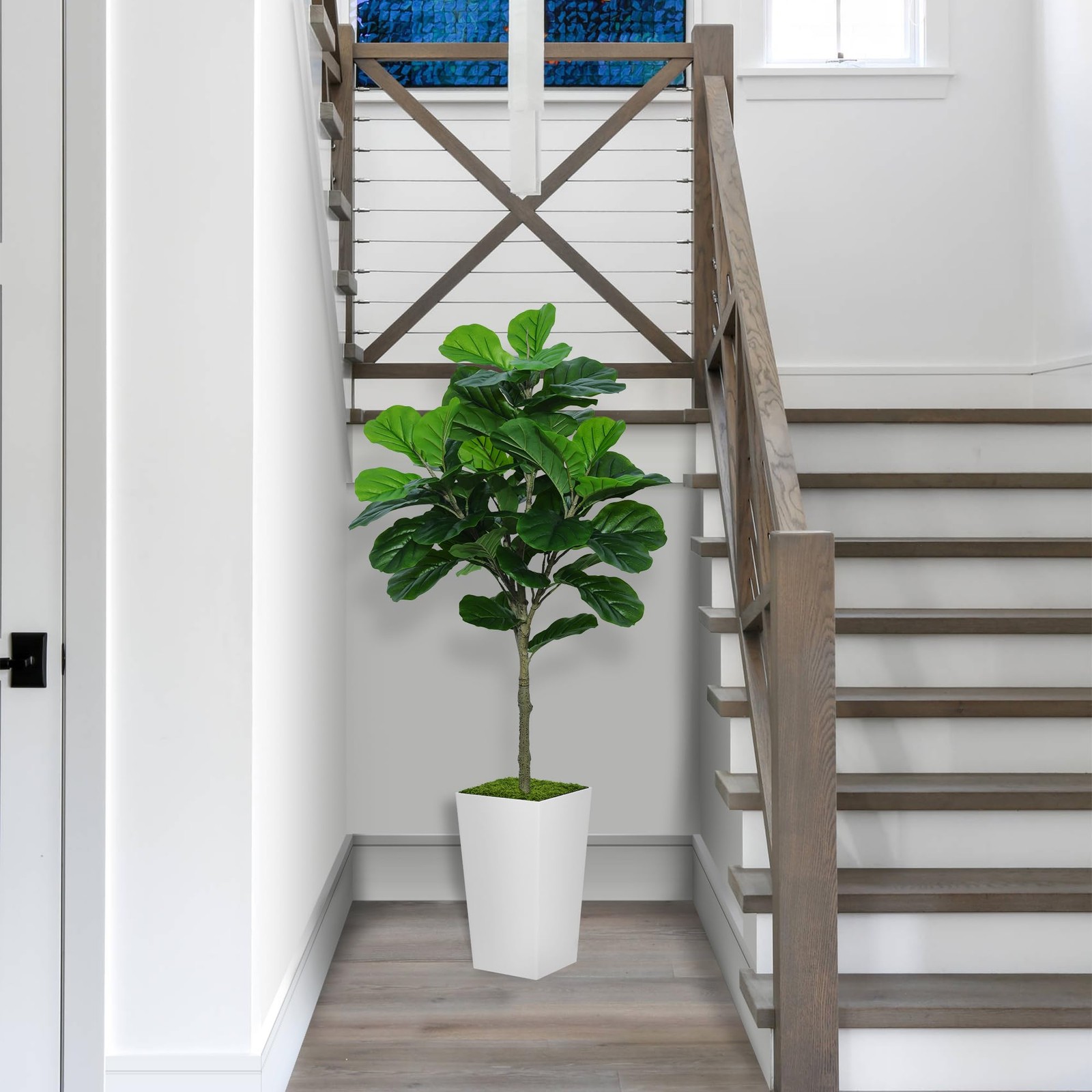ASTIDY Fiddle Leaf Fig Tree Artificial 5FT – Faux 5ft, White