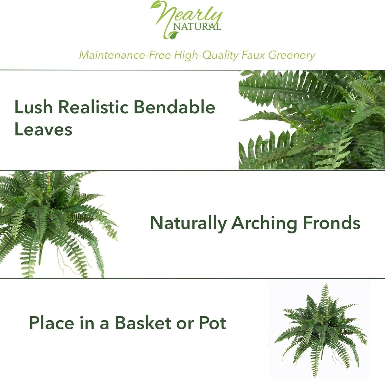 40-in Artificial Boston Fern Large Hanging Fake Plant Wall Decor W/ 56 Fronds