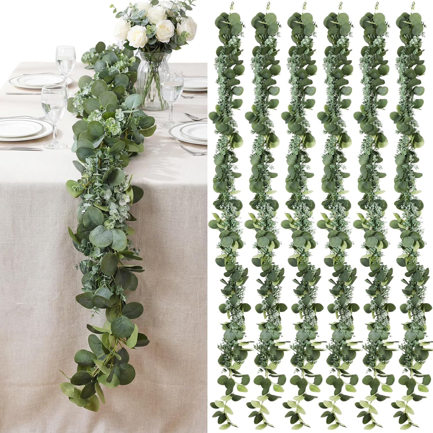 6Pcs Faux Eucalyptus Garland – 5.91ft Greenery Vines for Home & Party Decor