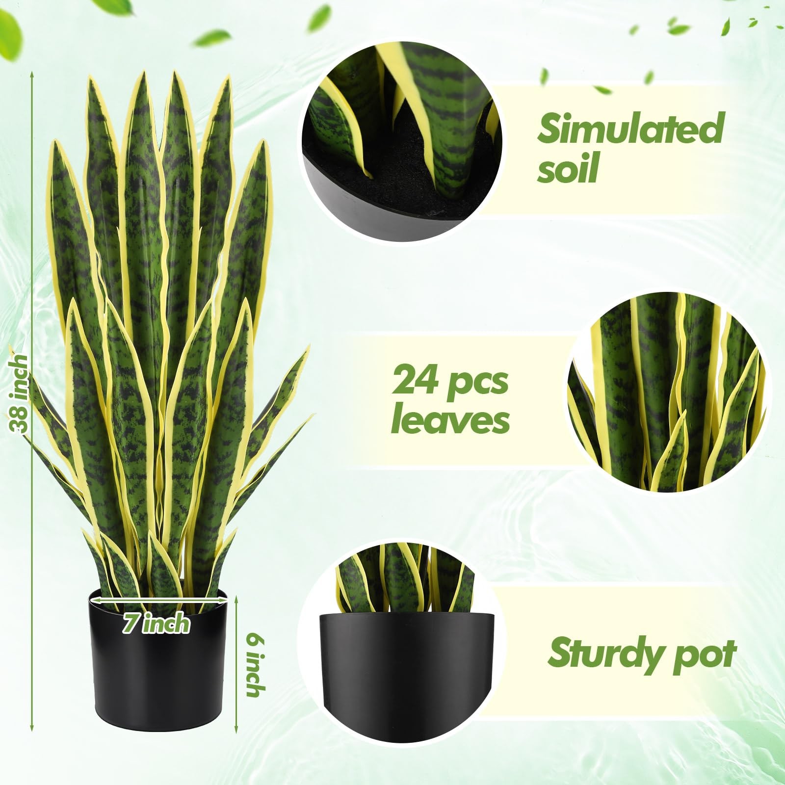 Crowye Tall Artificial Snake Plant Faux Sansevieria Plant Large Fake Snake Bu…
