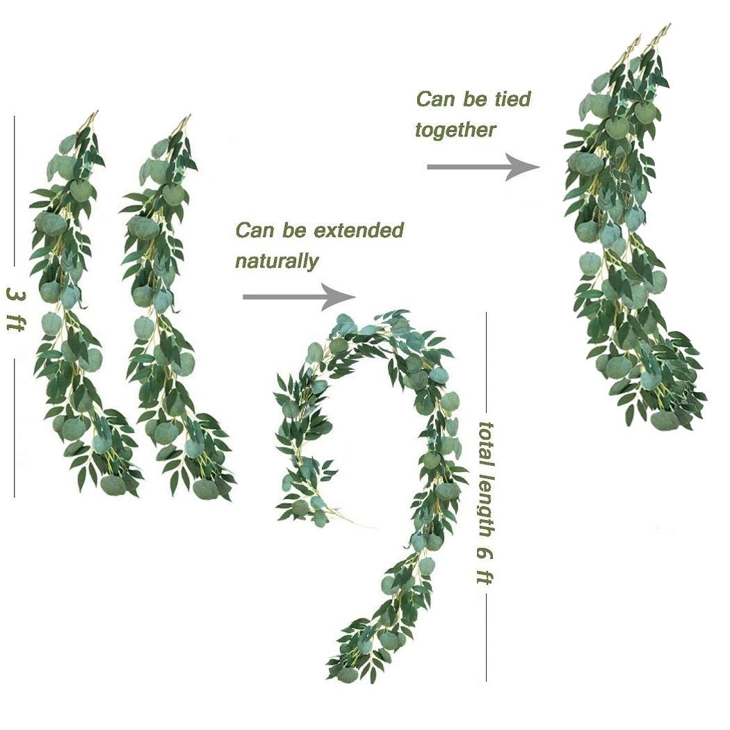 2 Pack Artificial Eucalyptus Willow Vines Garland, 3 Feet Faux Eucalyptus and…
