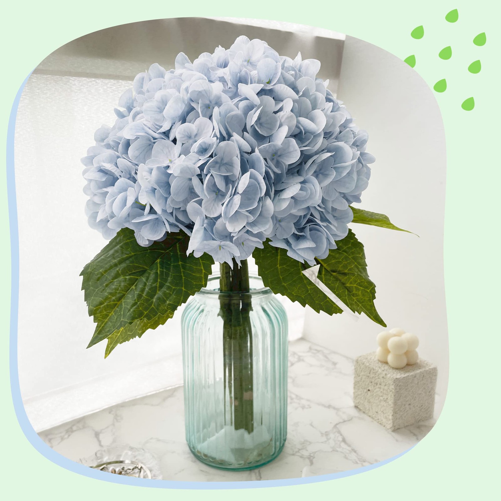 21In Blue Artificial Hydrangea Flowers 5 Pcs Real Touch 3D Print Latex Flower…