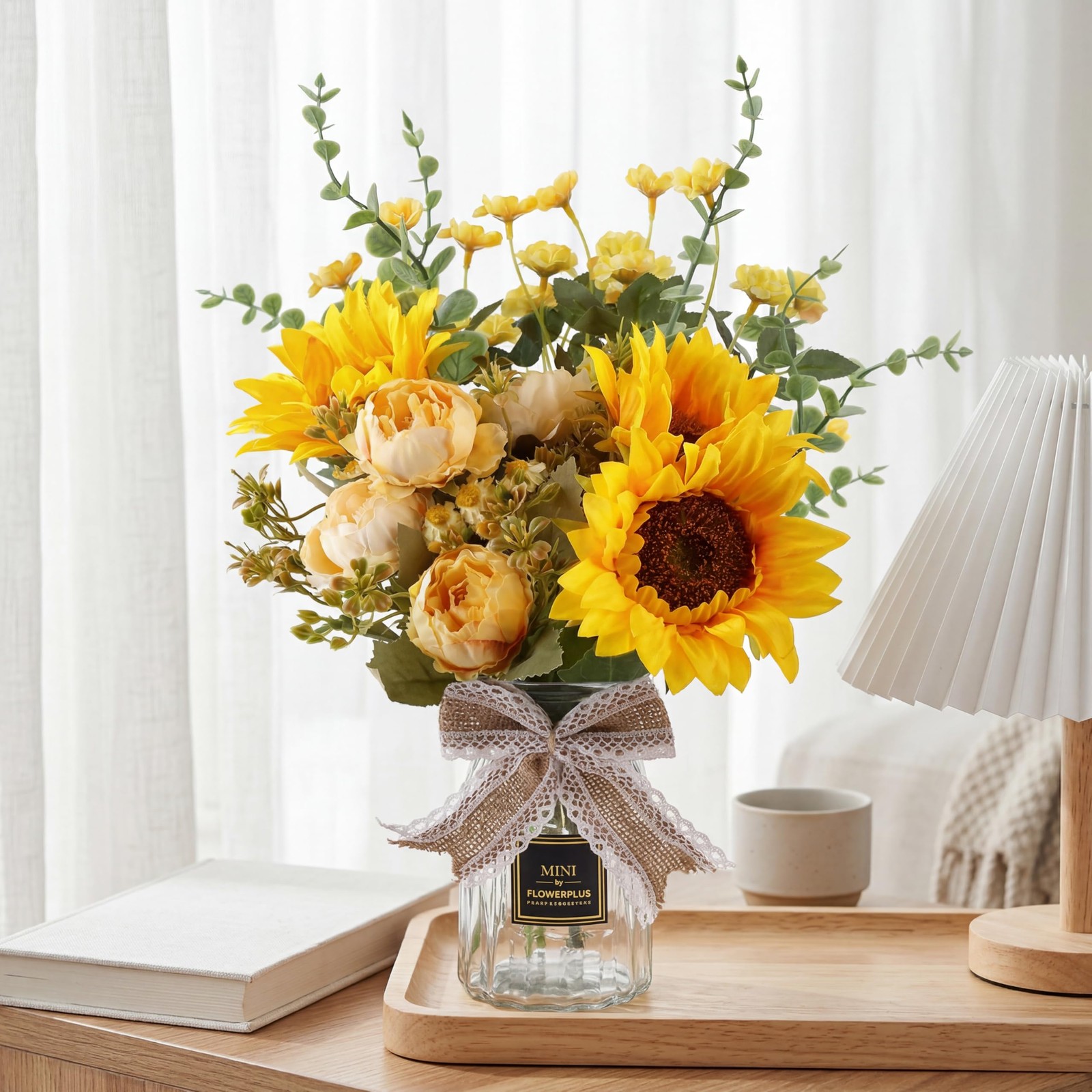 Fake Flowers in Vase, Artificial Flowers with Vase Faux Silk Floral Arrangeme…