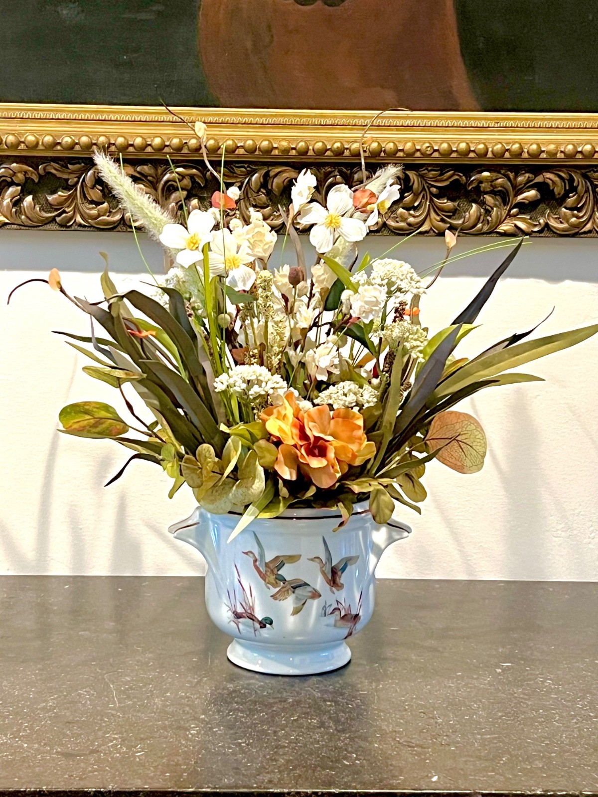 Faux Floral Arrangement in Vintage Abercrombie & Fitch Limoges Cachepot