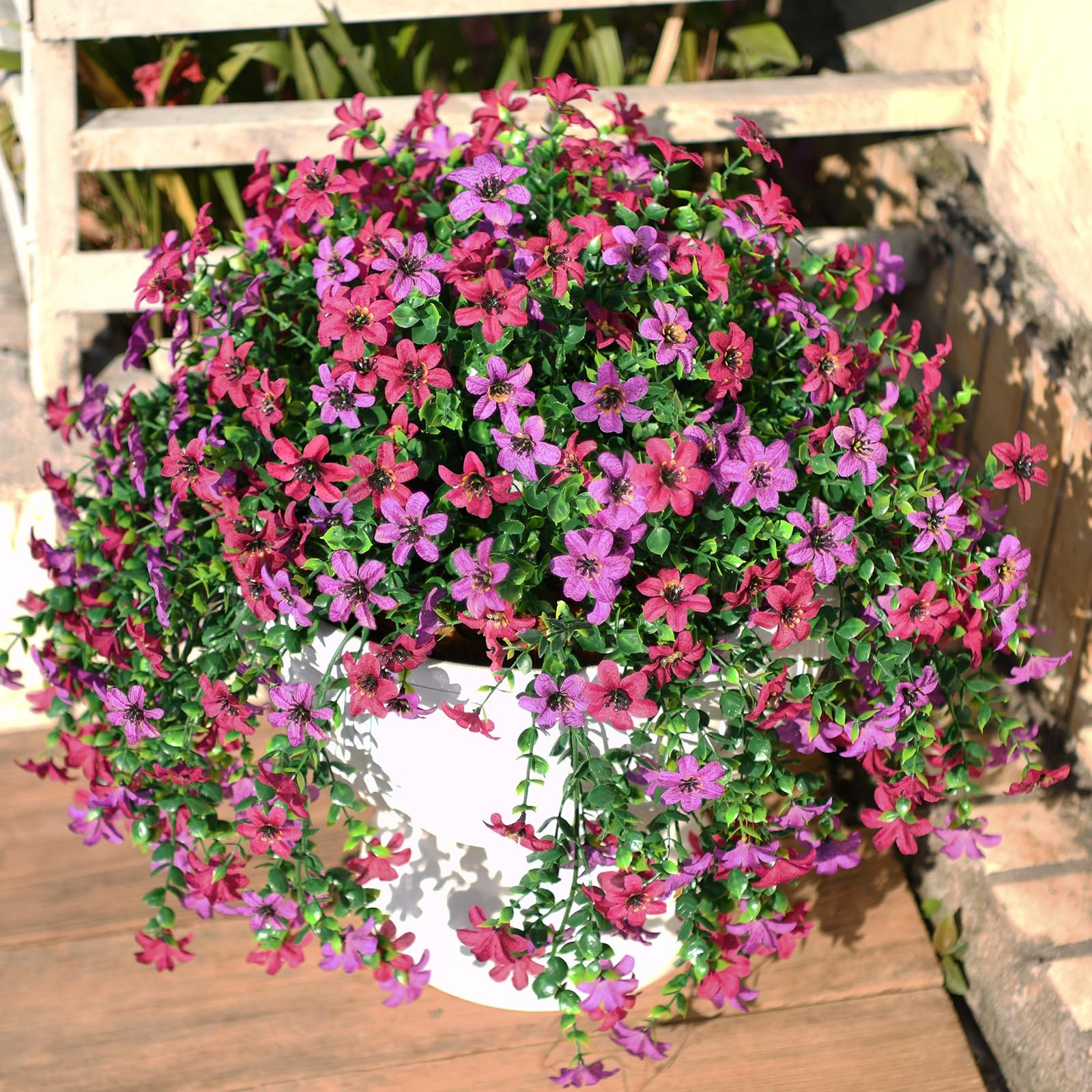 Artificial Faux Hanging Flowers Plants for Outdoor Summer Decoration, 2 PCS F…